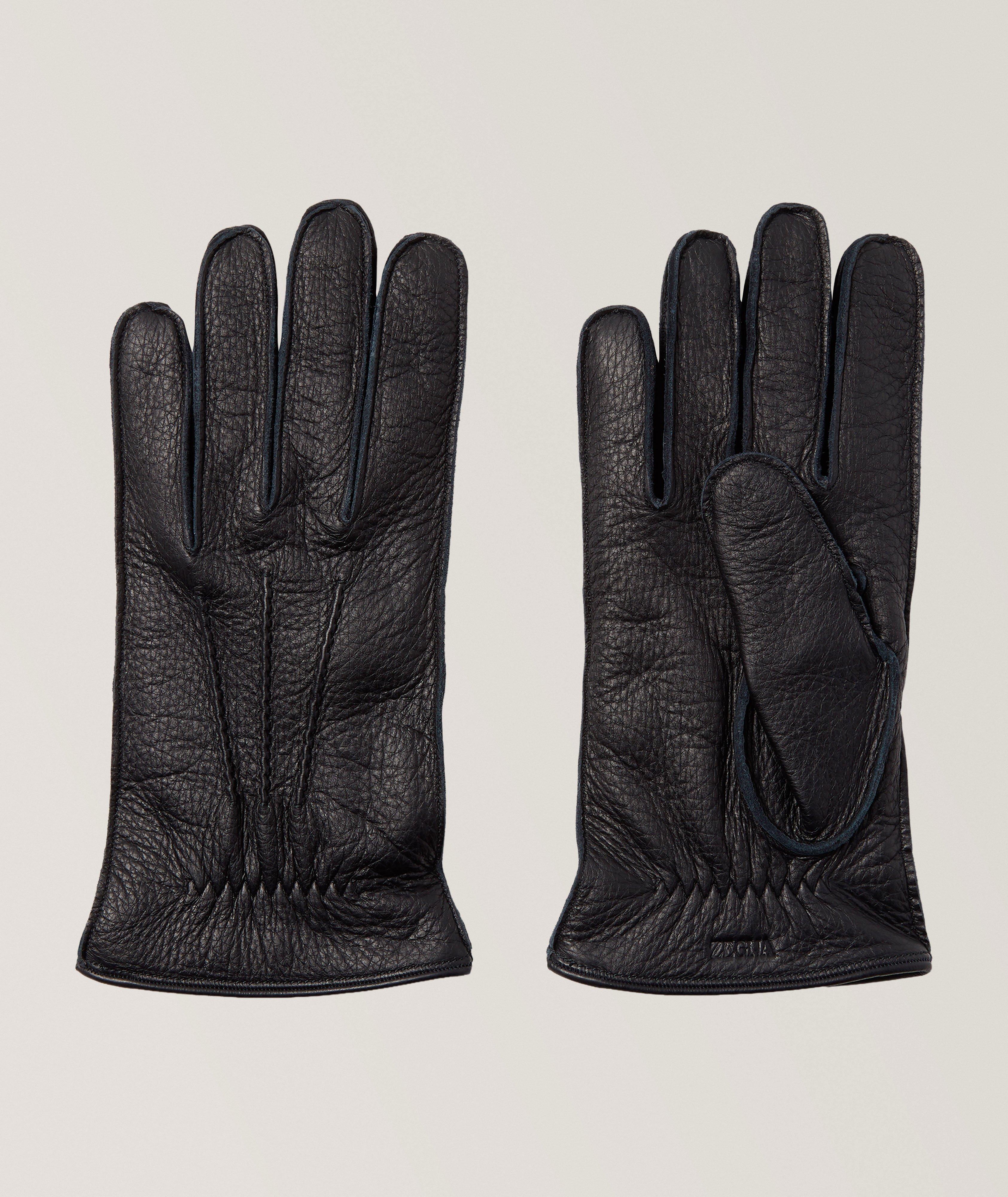 ZEGNA Gants en peau de chevreuil cachemire-doublé