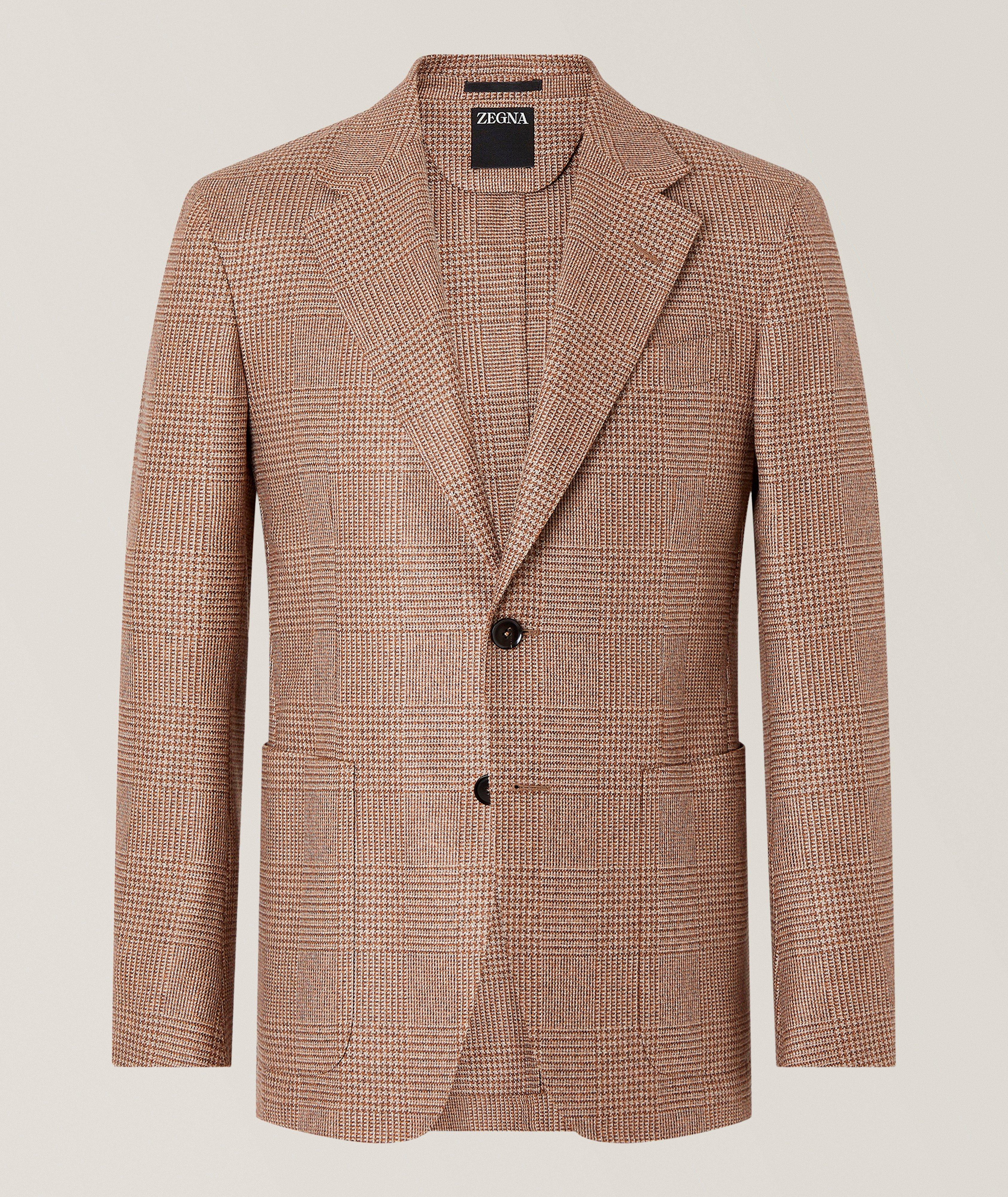 ZEGNA Veston sport cachemire-soie Prince-de-Galles