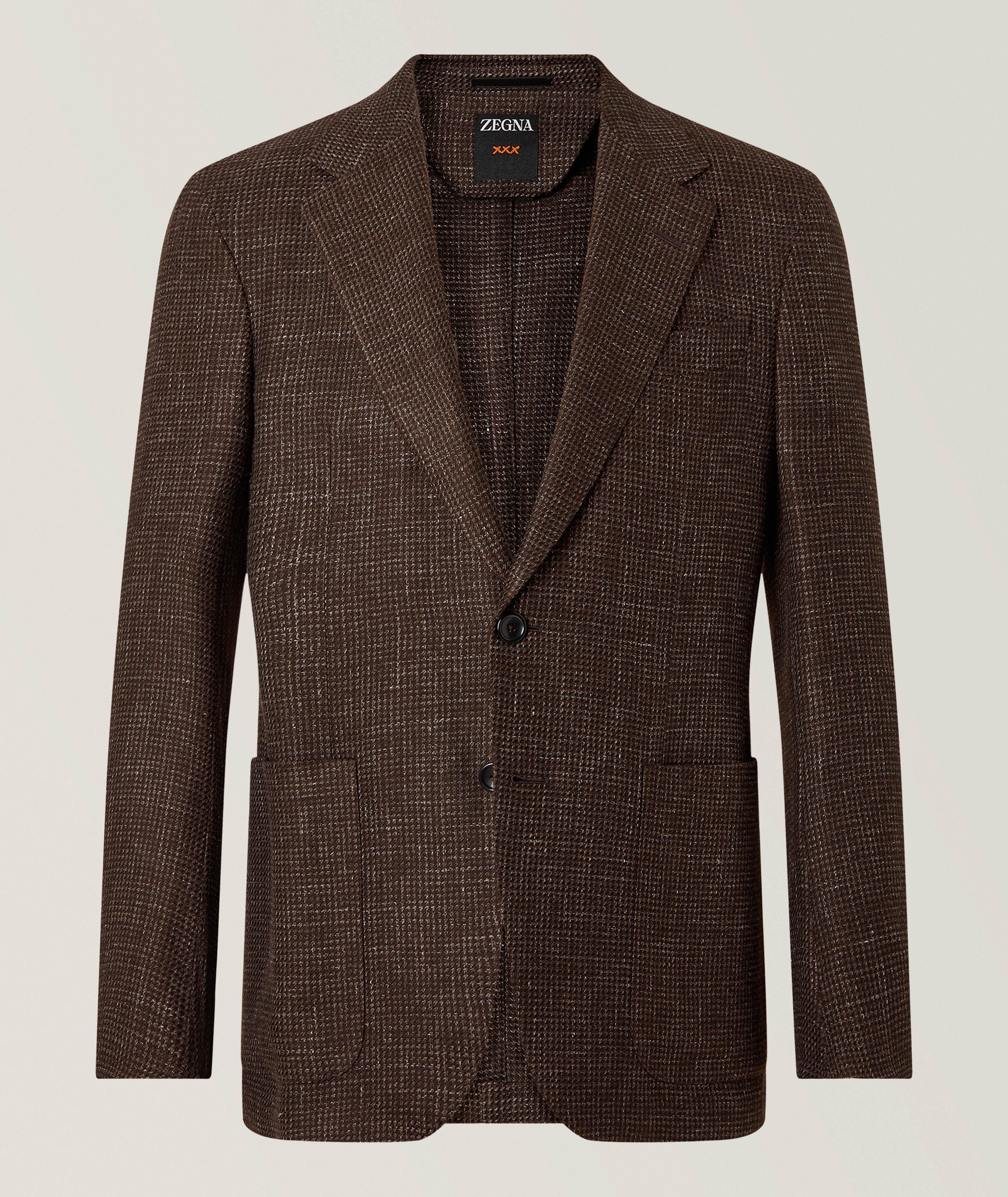 ZEGNA Veston sport lin-soie-cachemire micro