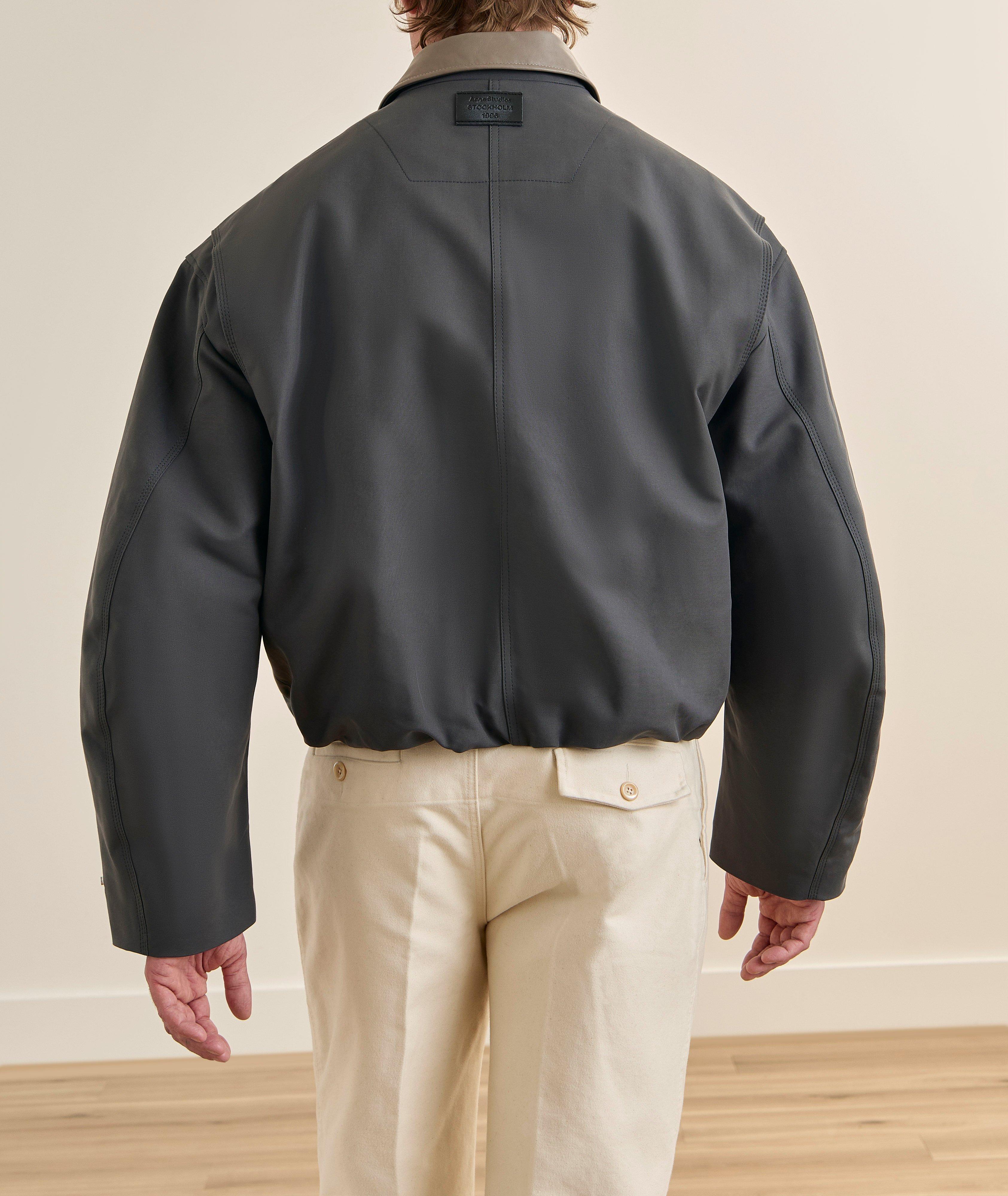 Leather-Collar Cropped Twill Bomber Jacket image 2