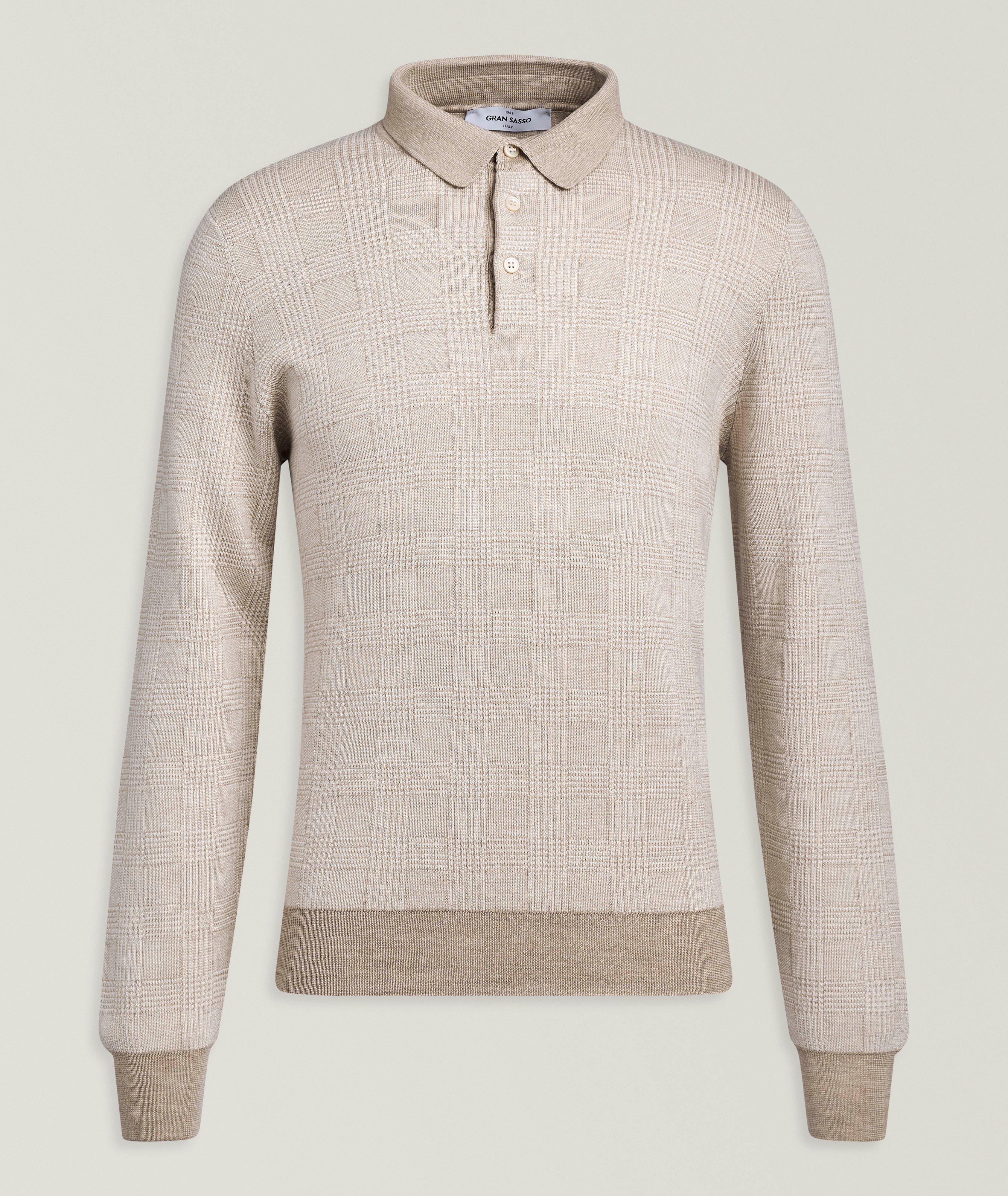 Gran Sasso Glen Plaid Wool-Silk Polo Sweater
