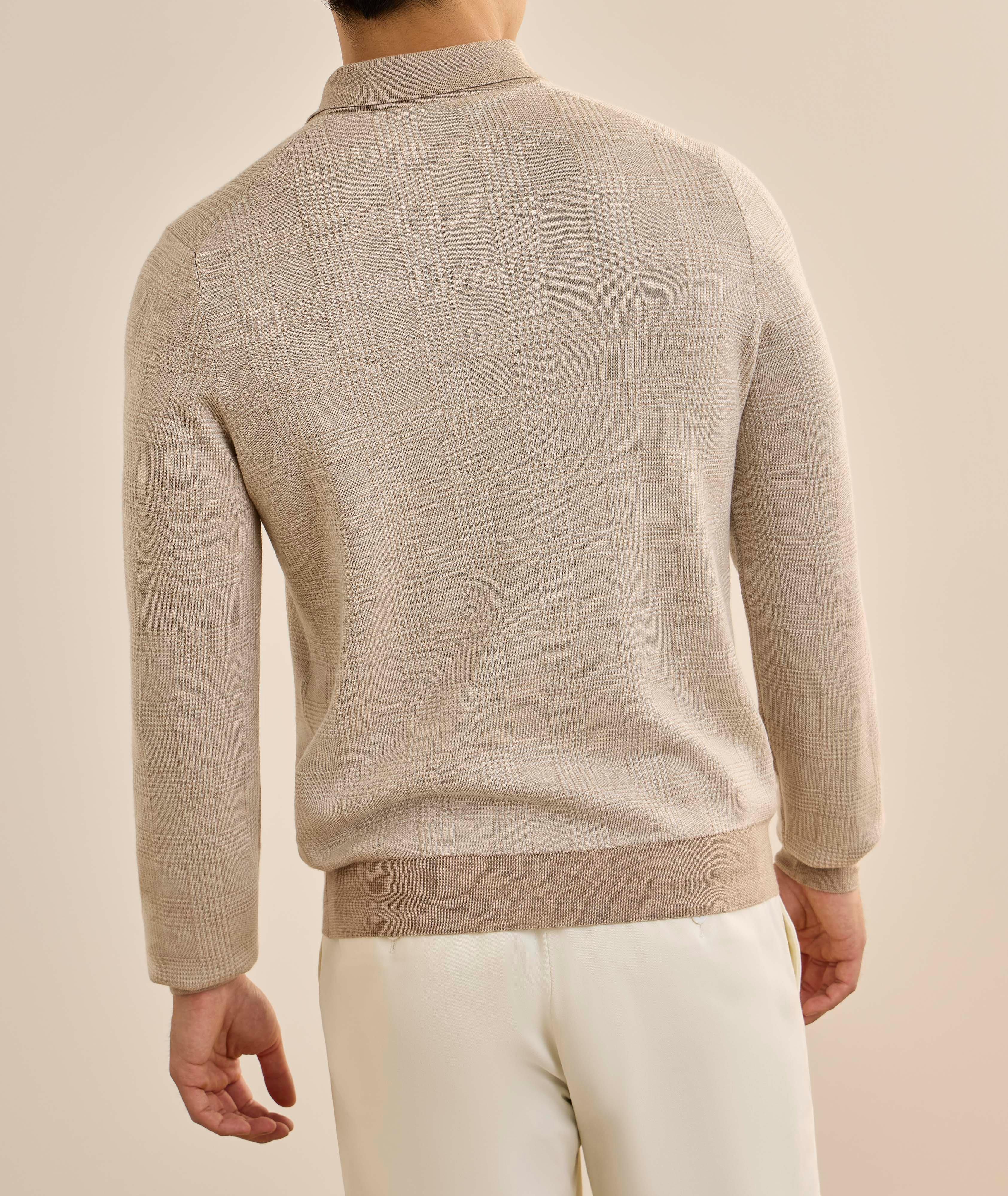 Glen Plaid Wool-Silk Polo Sweater image 2