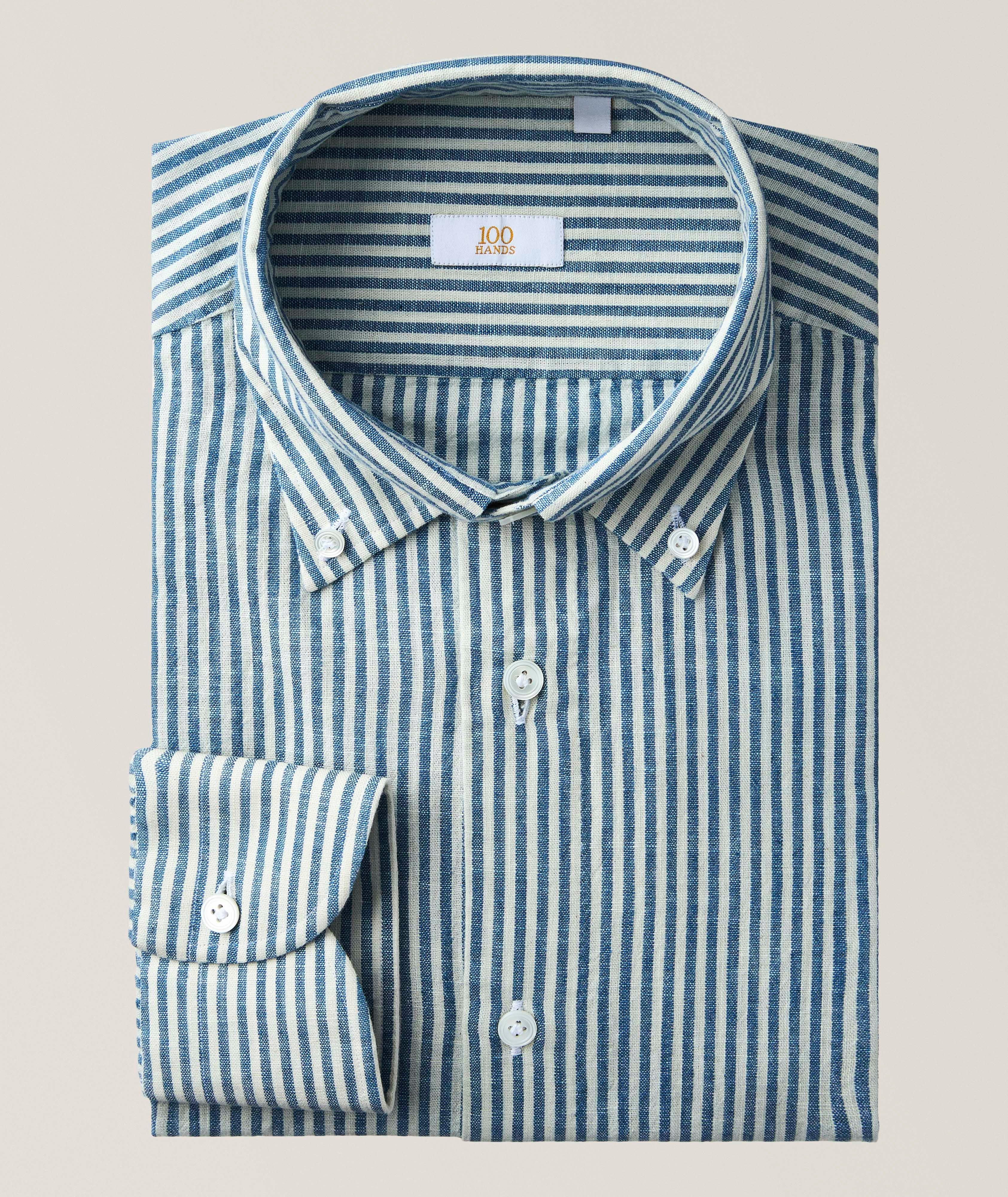 Striped Slub Denim Dress Shirt  image 0