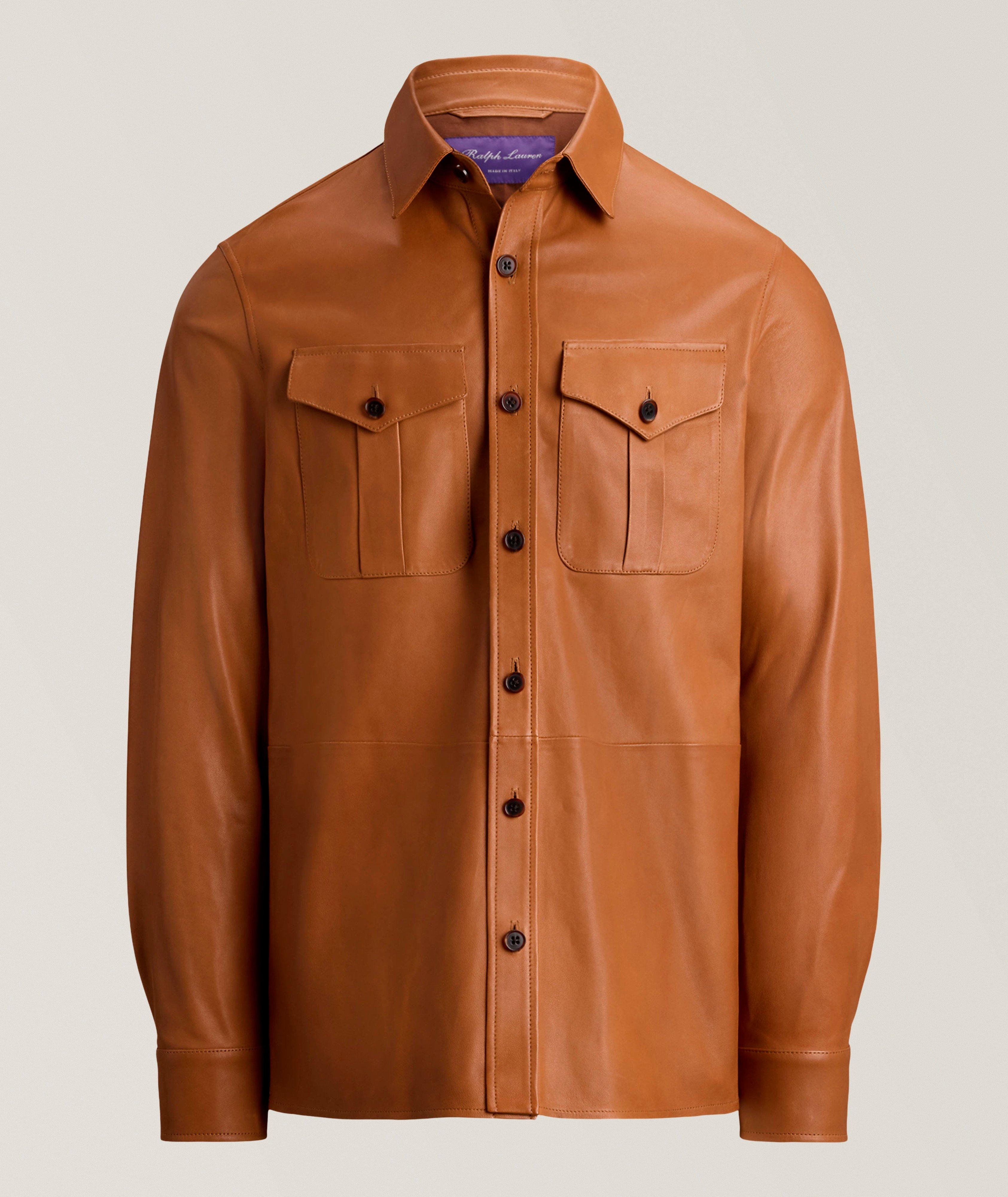 Ralph Lauren Purple Label RLP GOLDEN BRN PLONGE LTHR-BARRON-UNLINED-SHRT JKT 