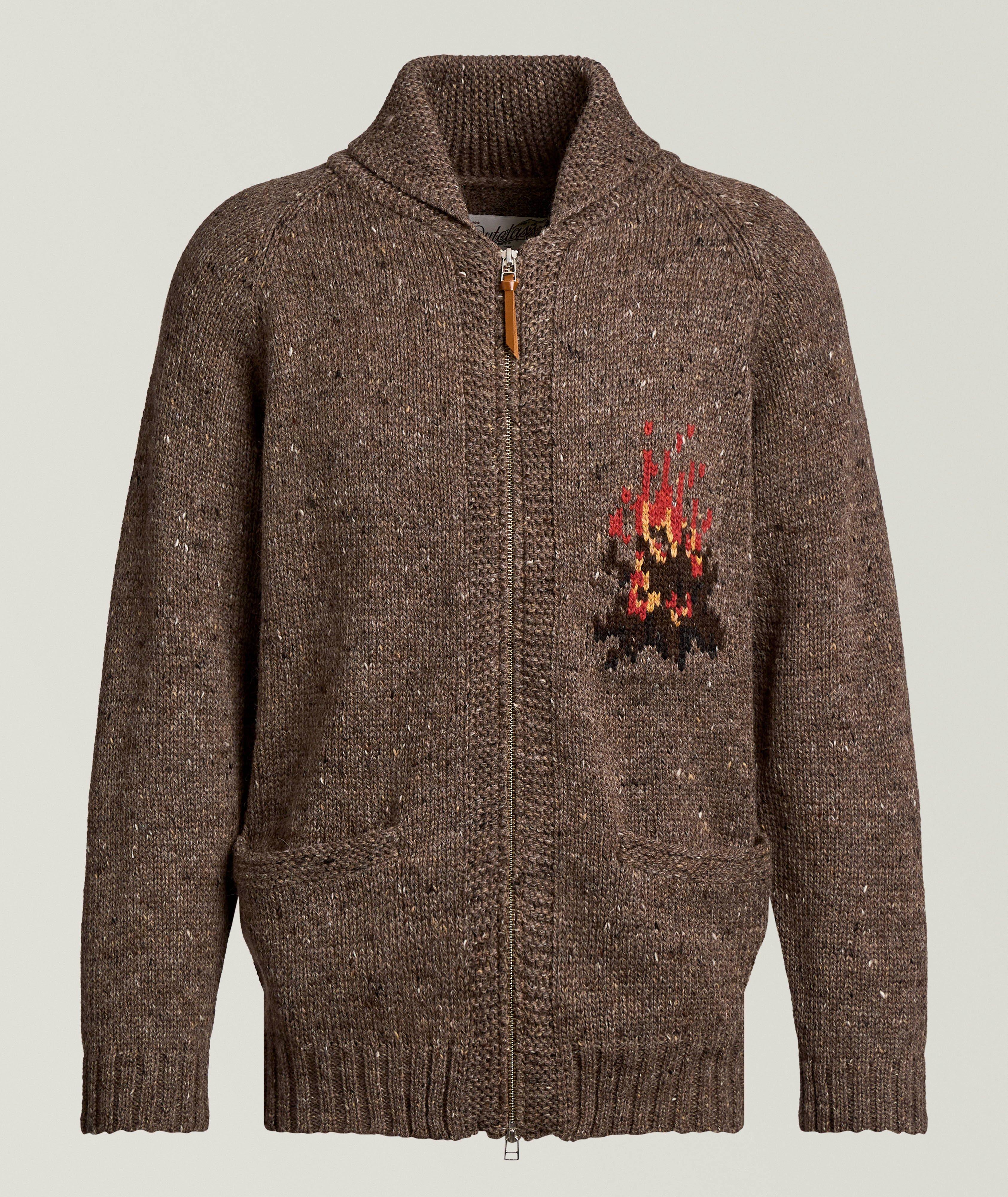 Outclass Campfire Motif Alpaca-Merino Zip Cardigan 