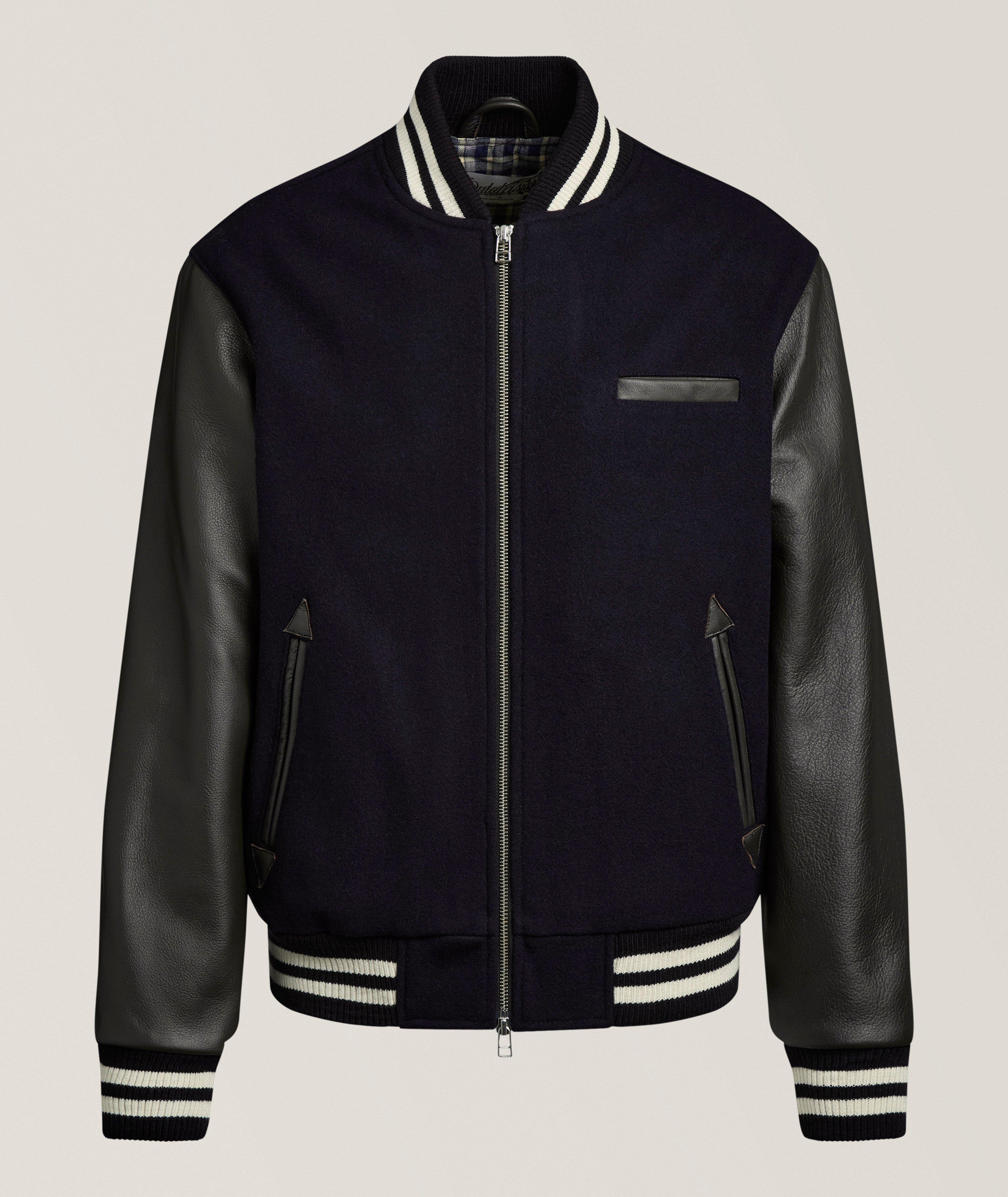 Outclass Leather & Wool-Blend Bomber