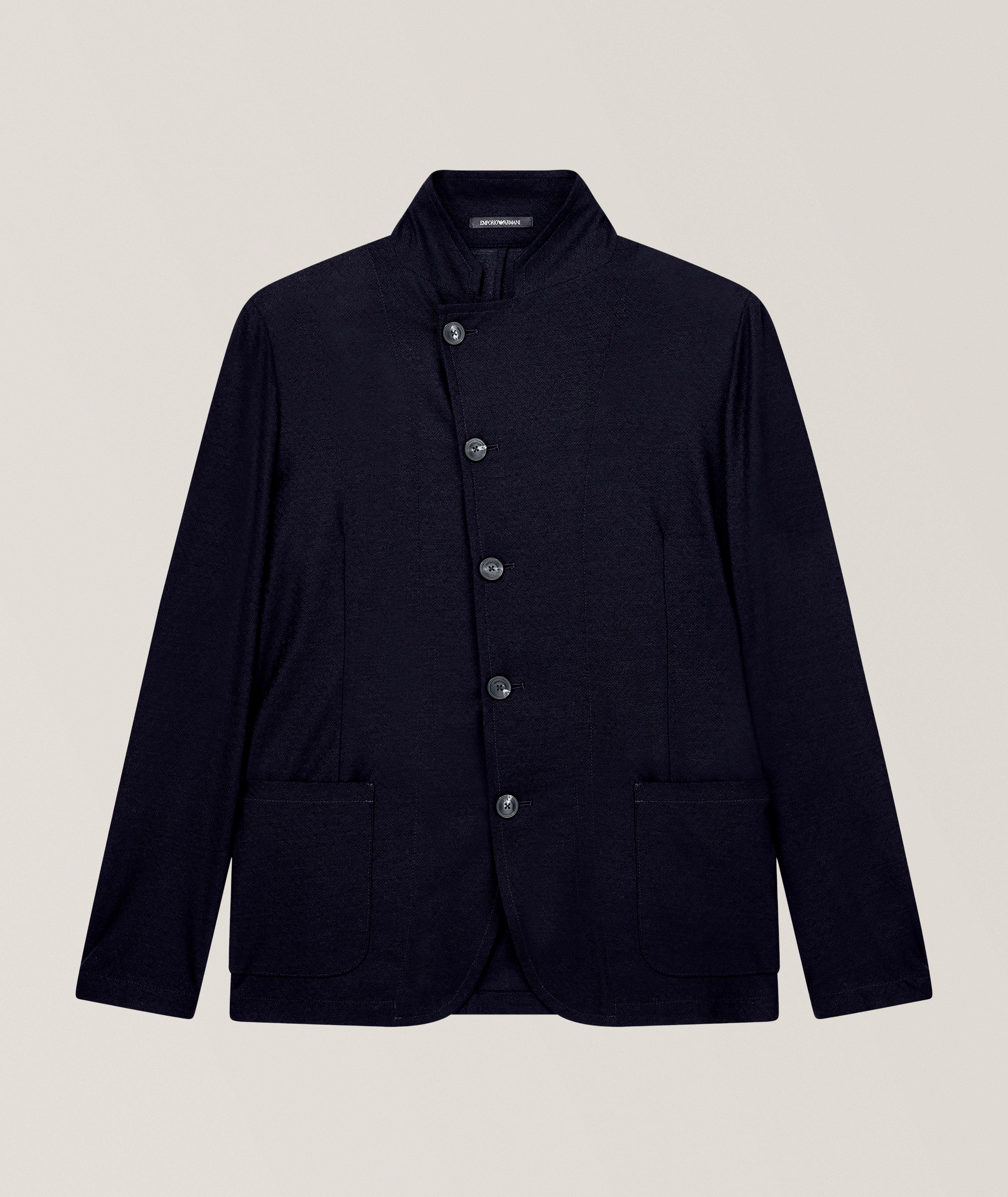 Emporio Armani Asymmetric Guru-Collar Wool-Blend Jacket 