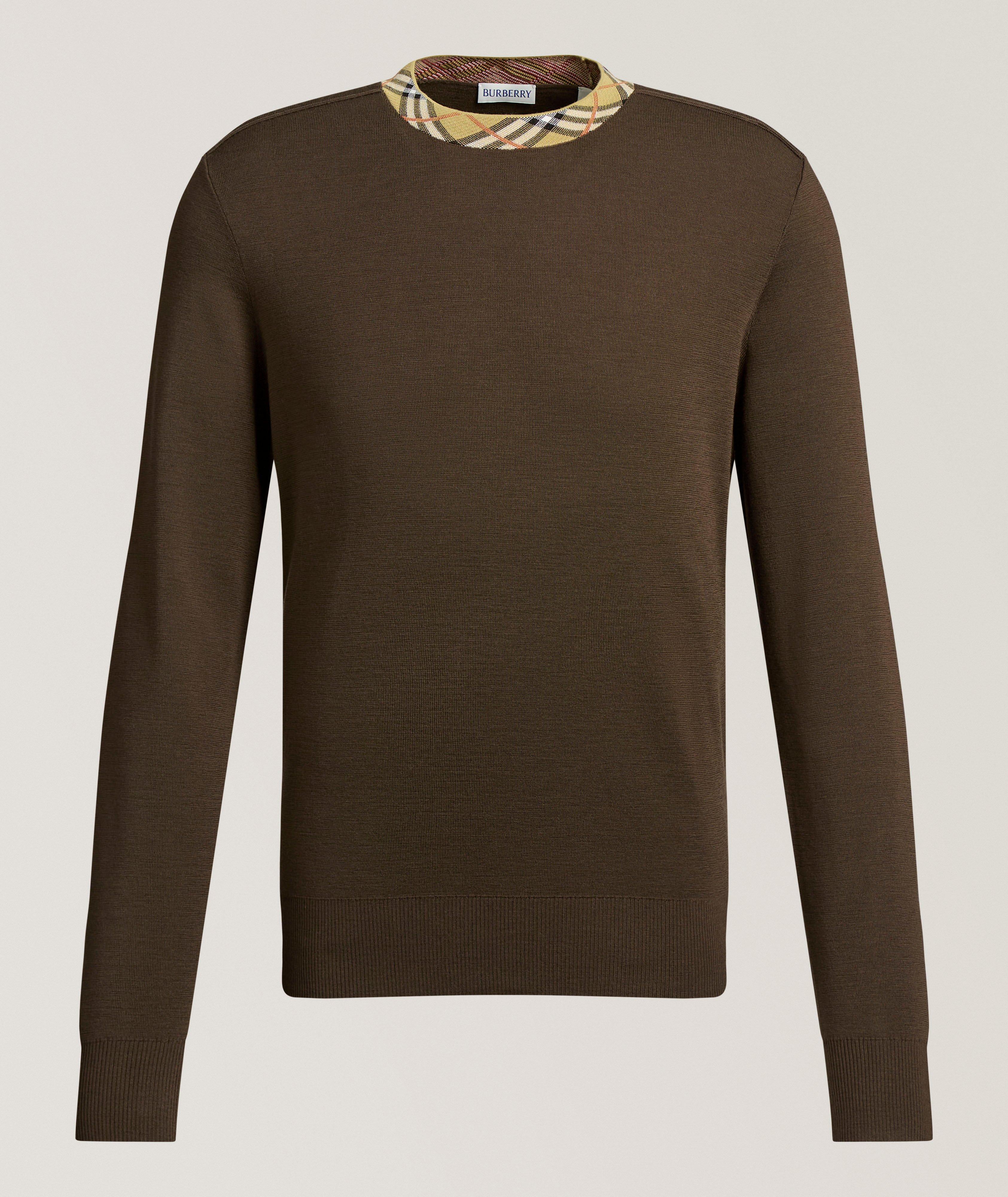 Burberry Check Crewneck Merino Wool Sweater