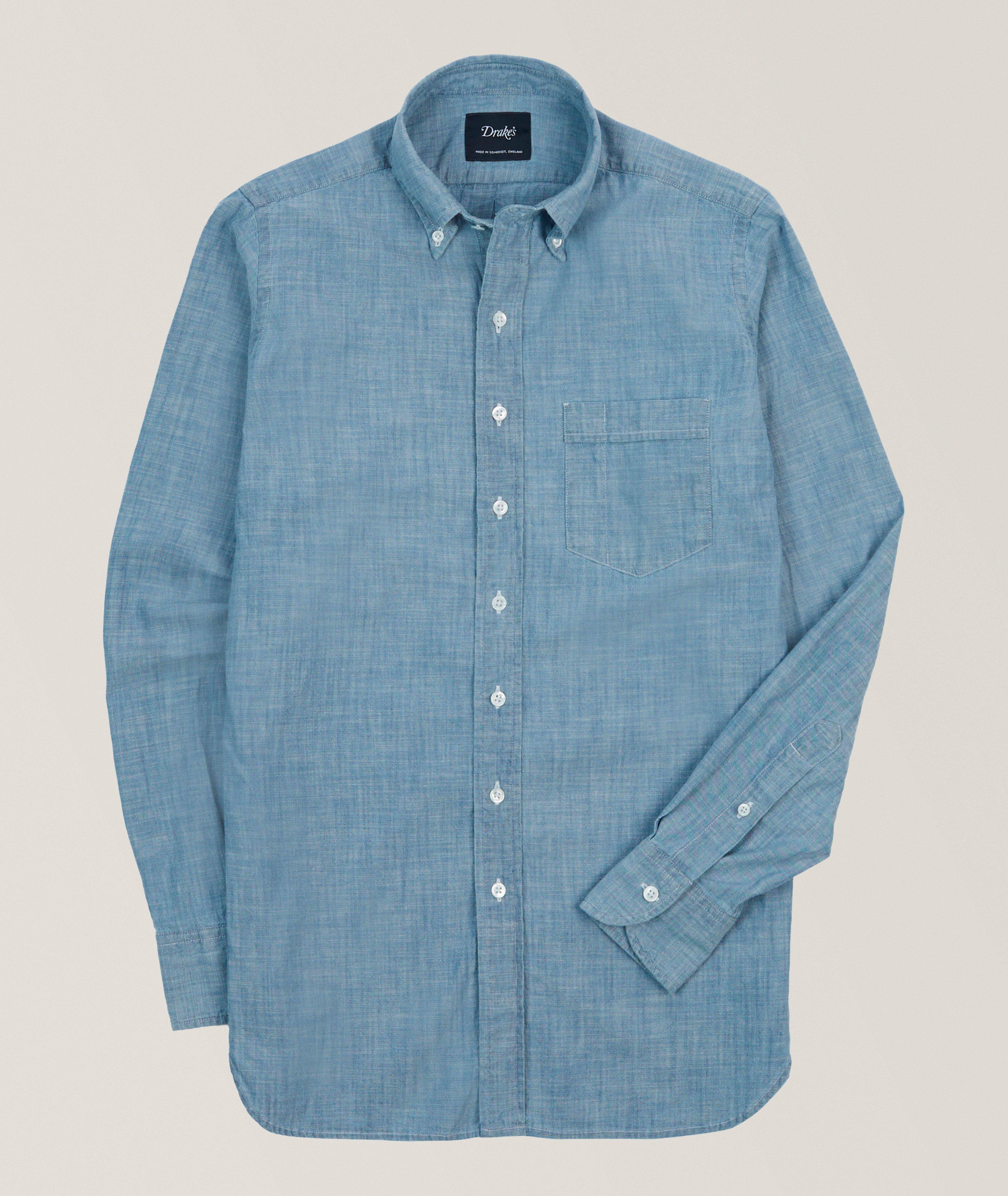 Drake's Chemise chambray coton col-boutonné