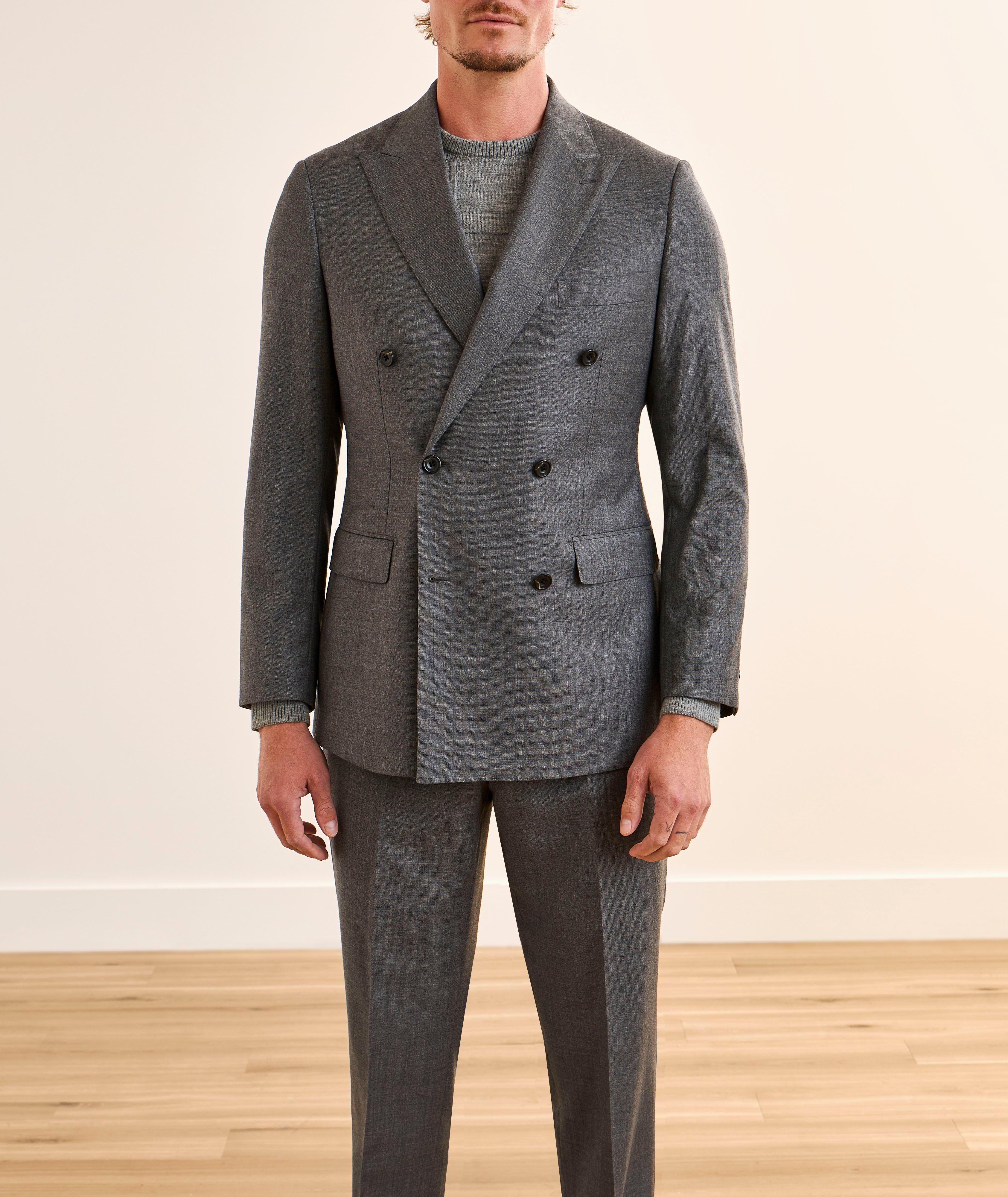Regular-Fit Double-Breasted Flannel Wool Suit image 1