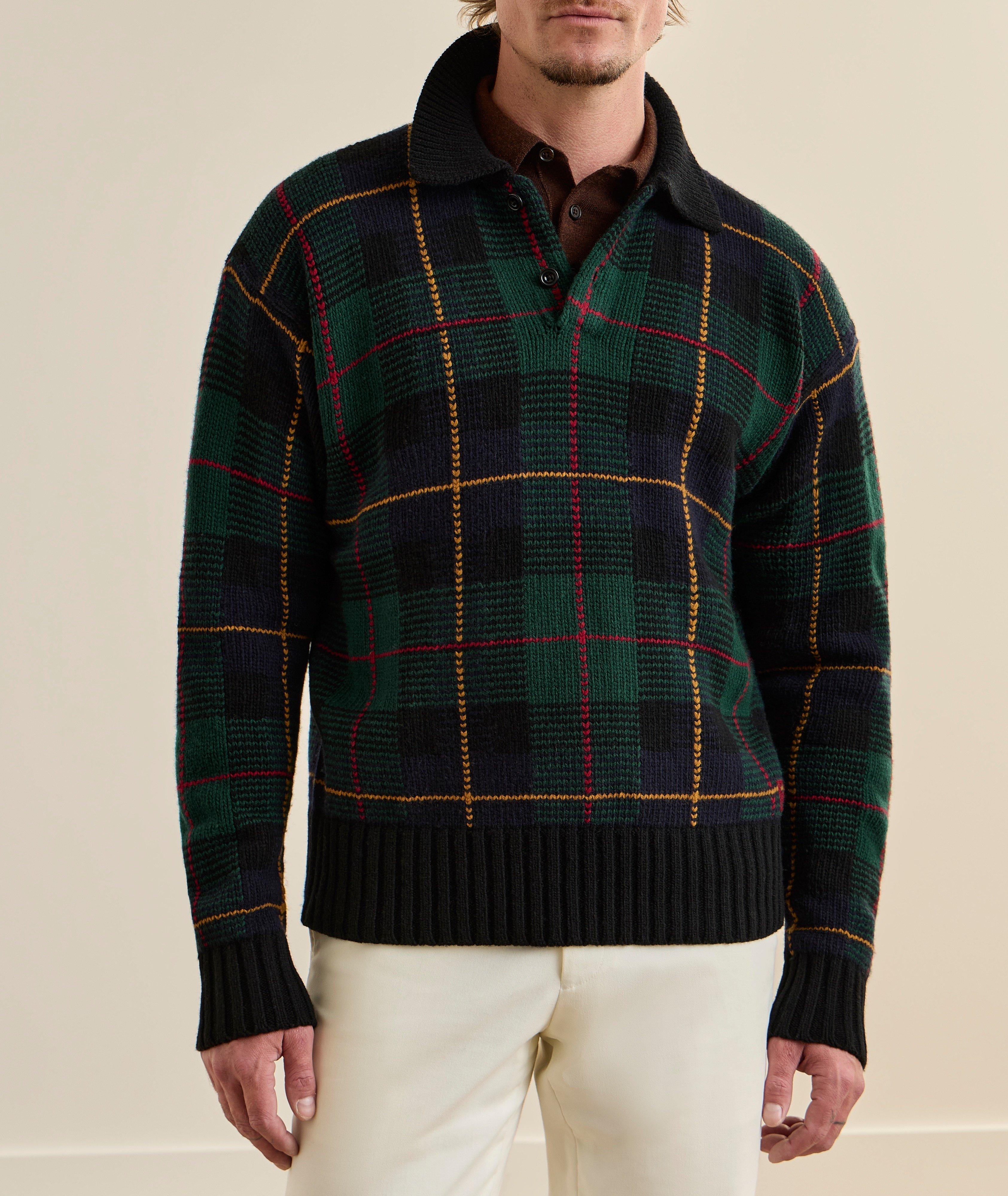 Plaid Wool Polo Sweater  image 1