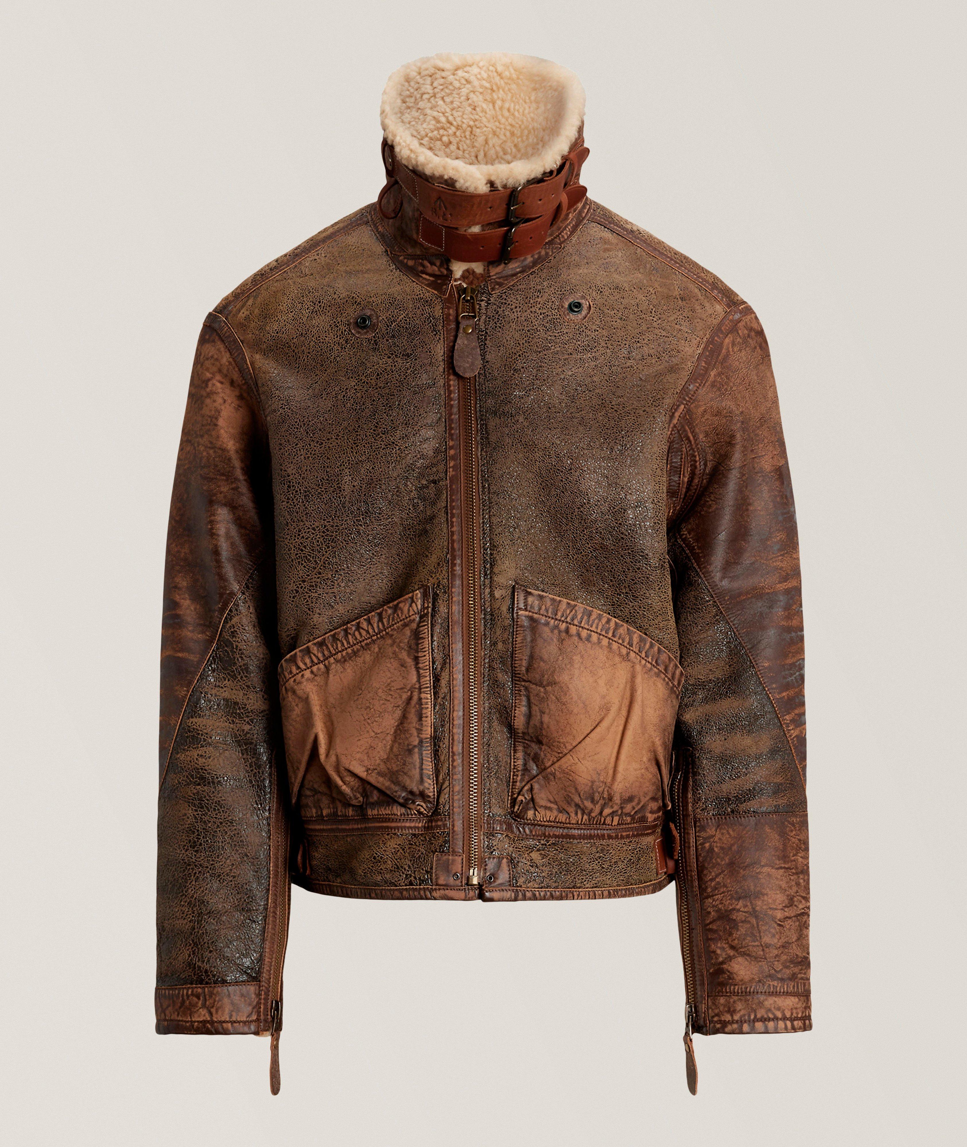 Polo Ralph Lauren Veste aviateur peau lainée bordure-cuir