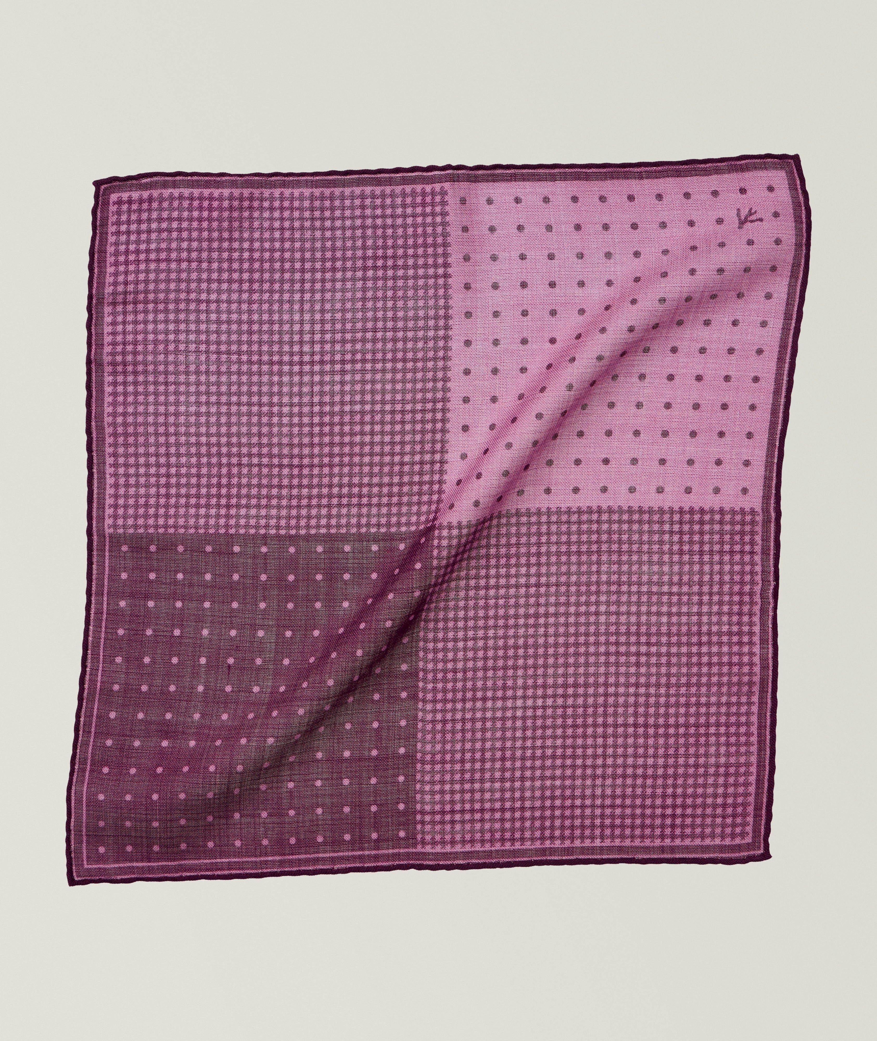 Isaia Printed Wool Pocket Square