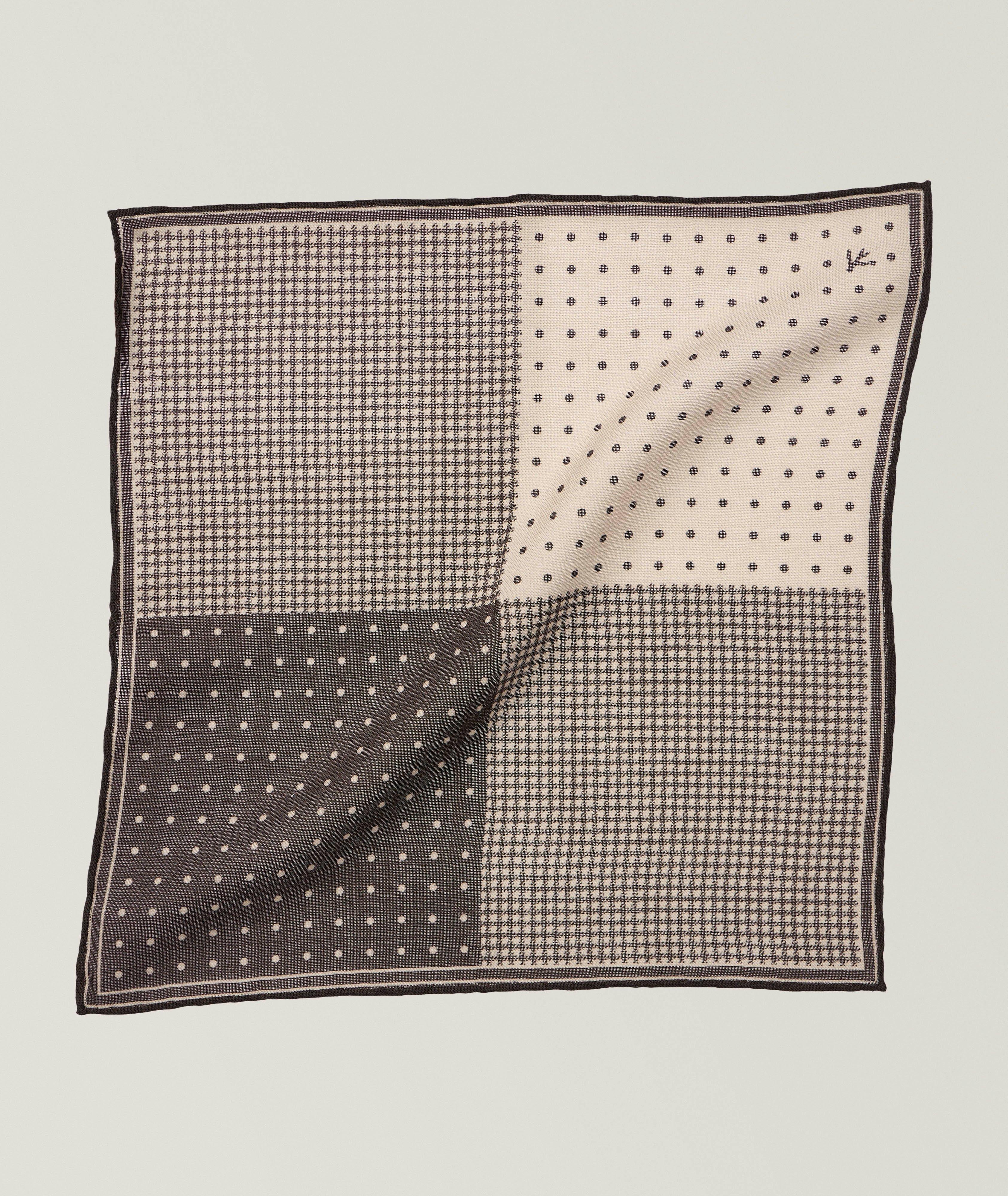 Isaia Printed Wool Pocket Square