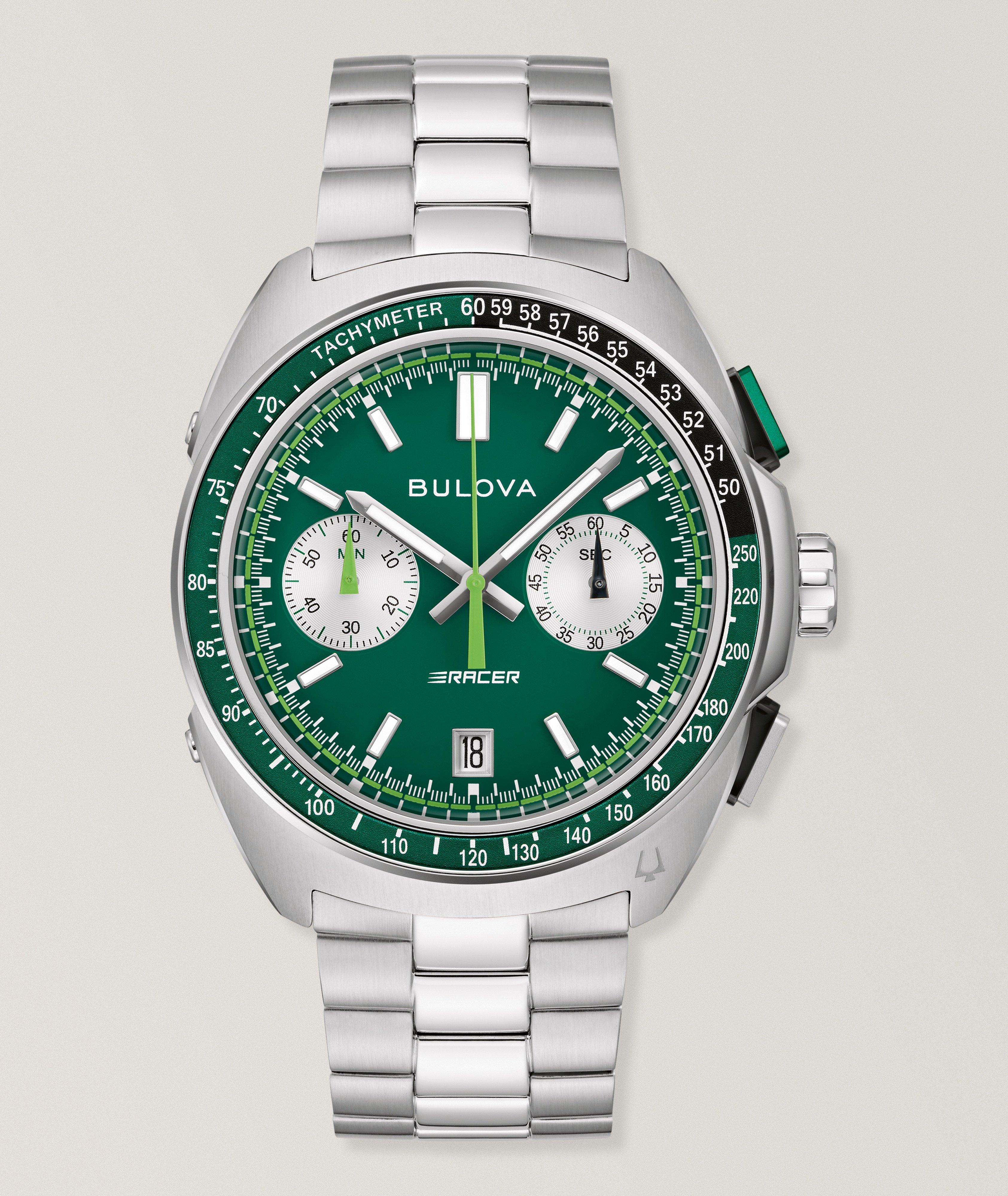 Bulova BLU RACER QTZ 42MM SIL STNLSS STL BRCL GRN DIAL
