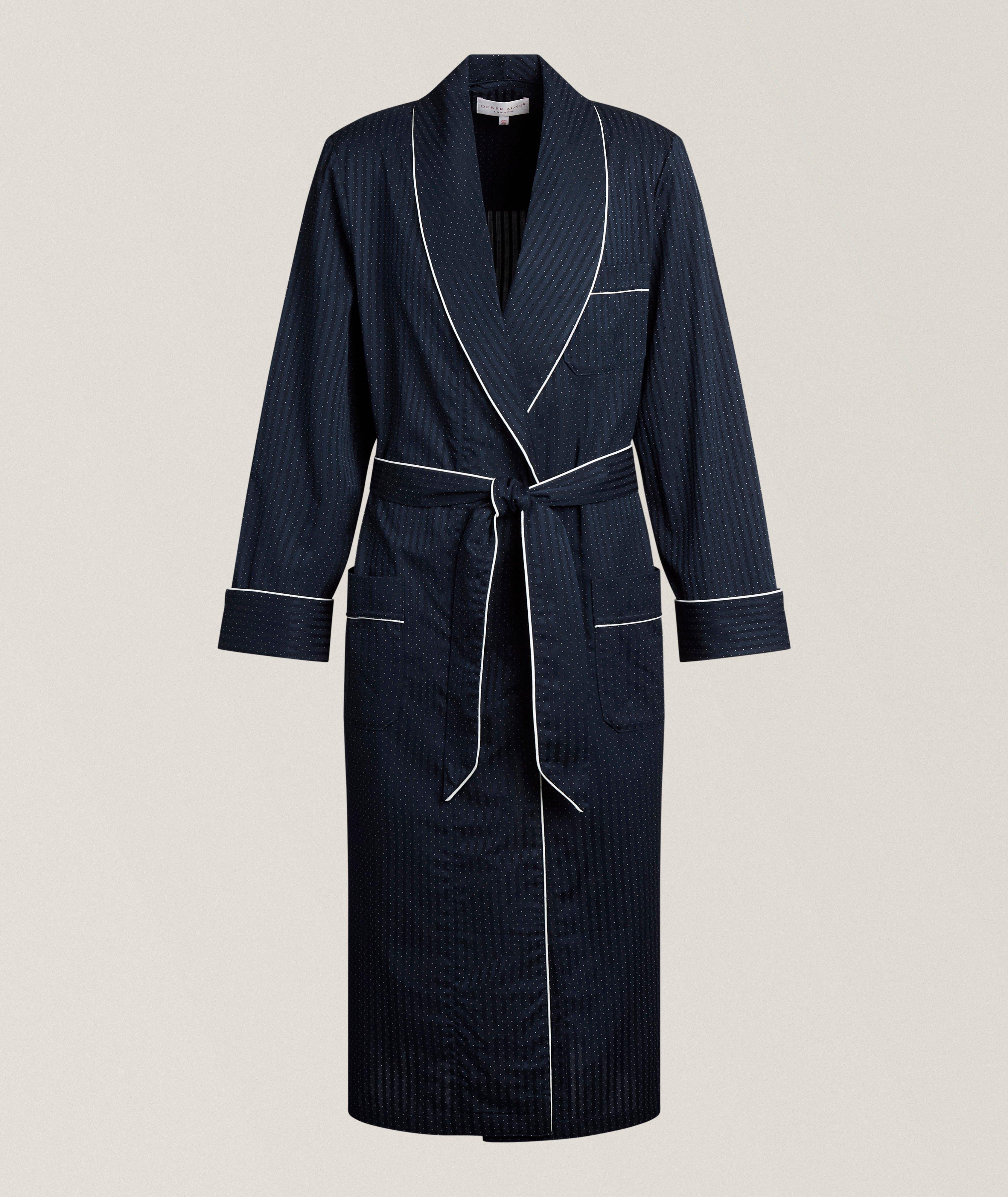 Derek Rose Pin Dot Strip Cotton Robe
