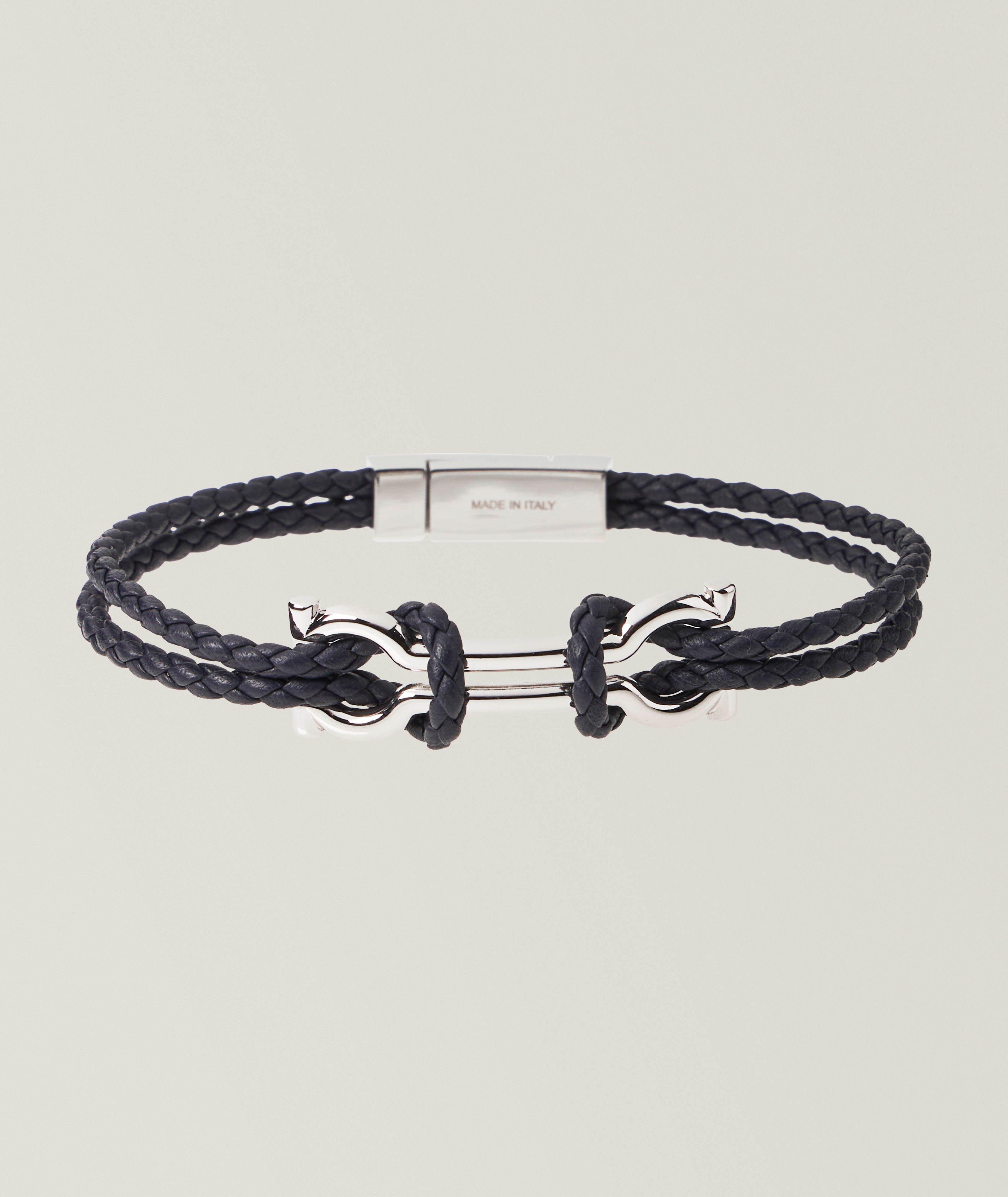 Ferragamo Bracelet double Gancini en cuir tressé