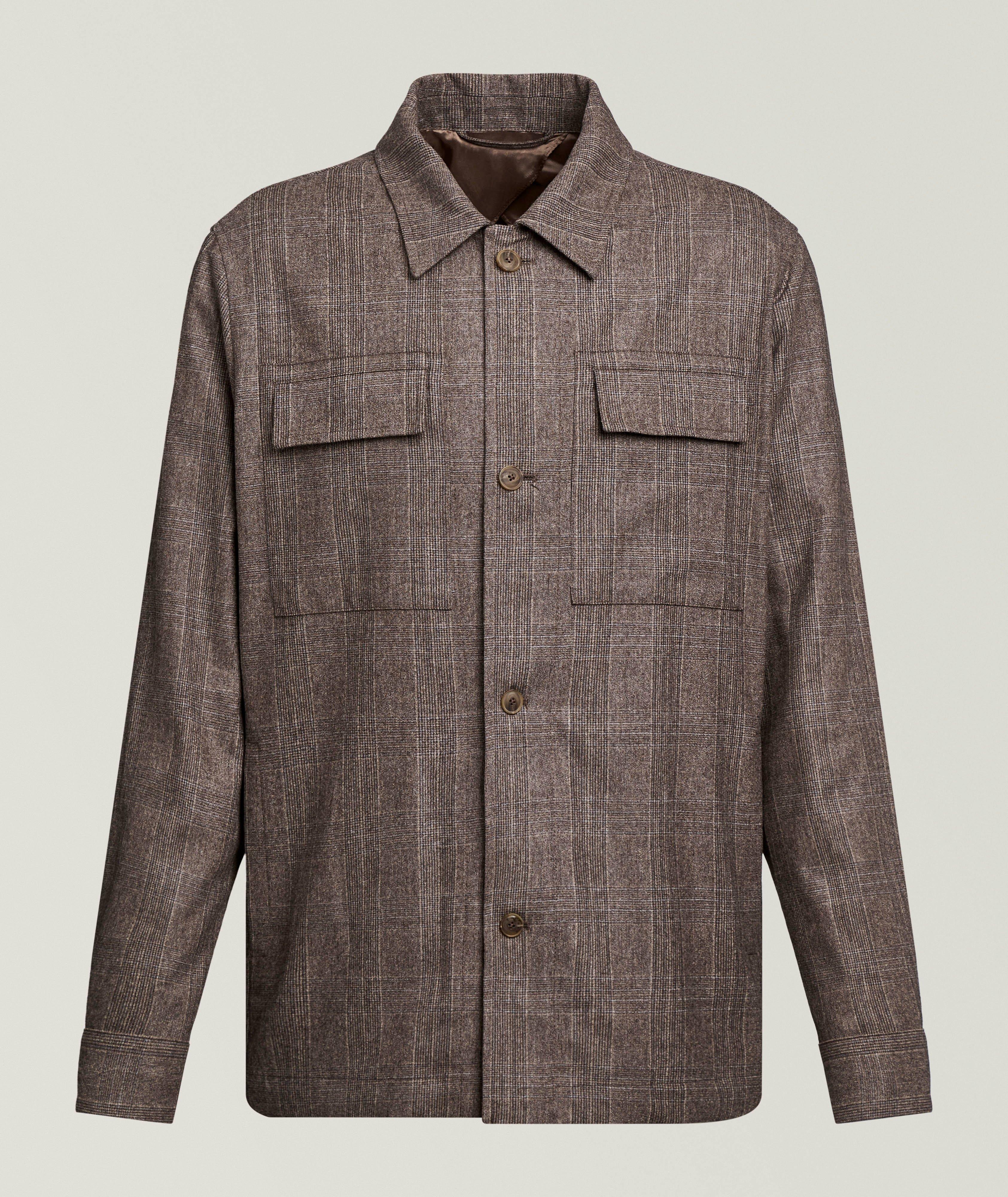 Patrick Assaraf Prince of Wales Check Wool Stretch Utility Overshirt