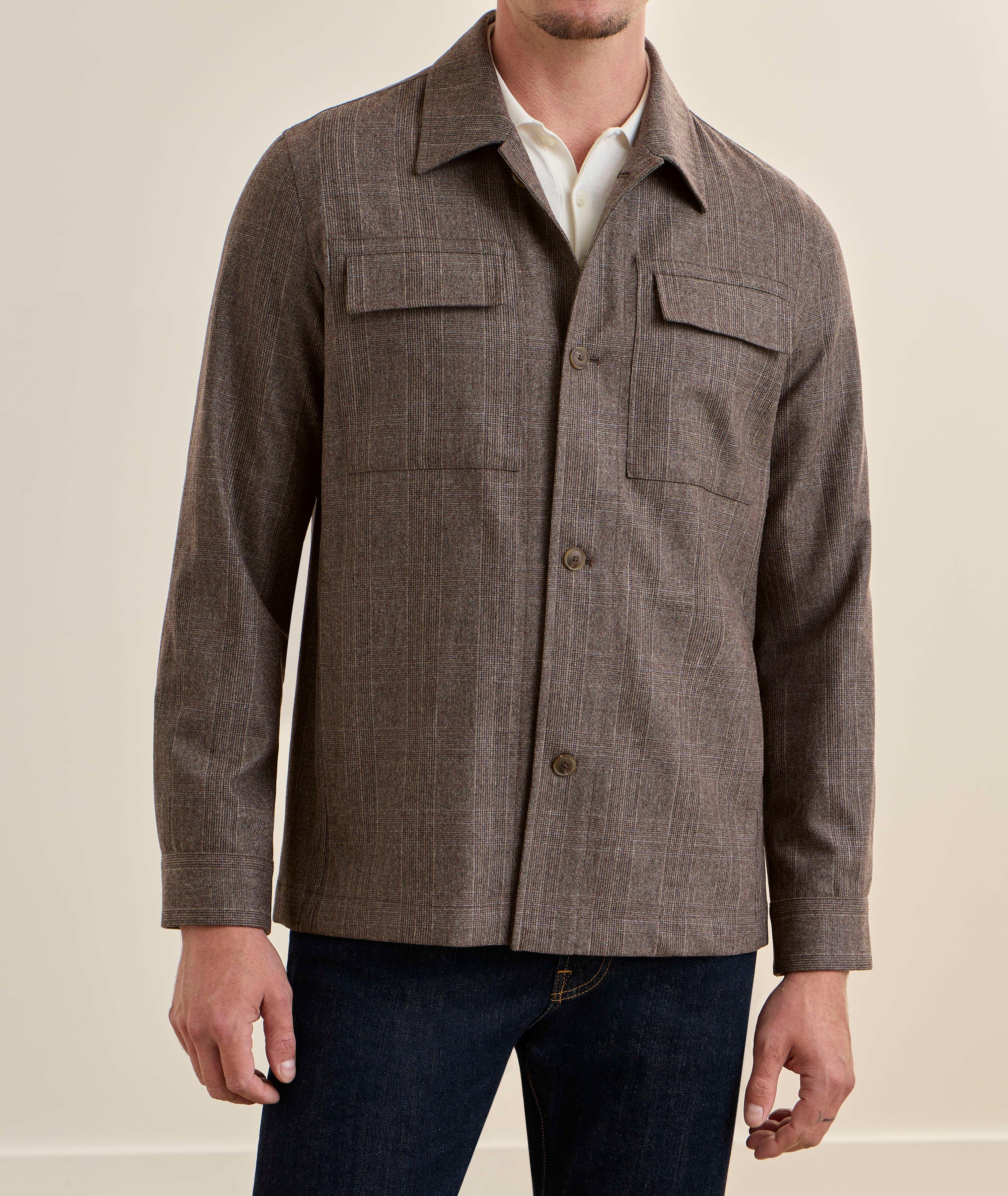 Prince of Wales Check Wool Stretch Utility Overshirt image 1