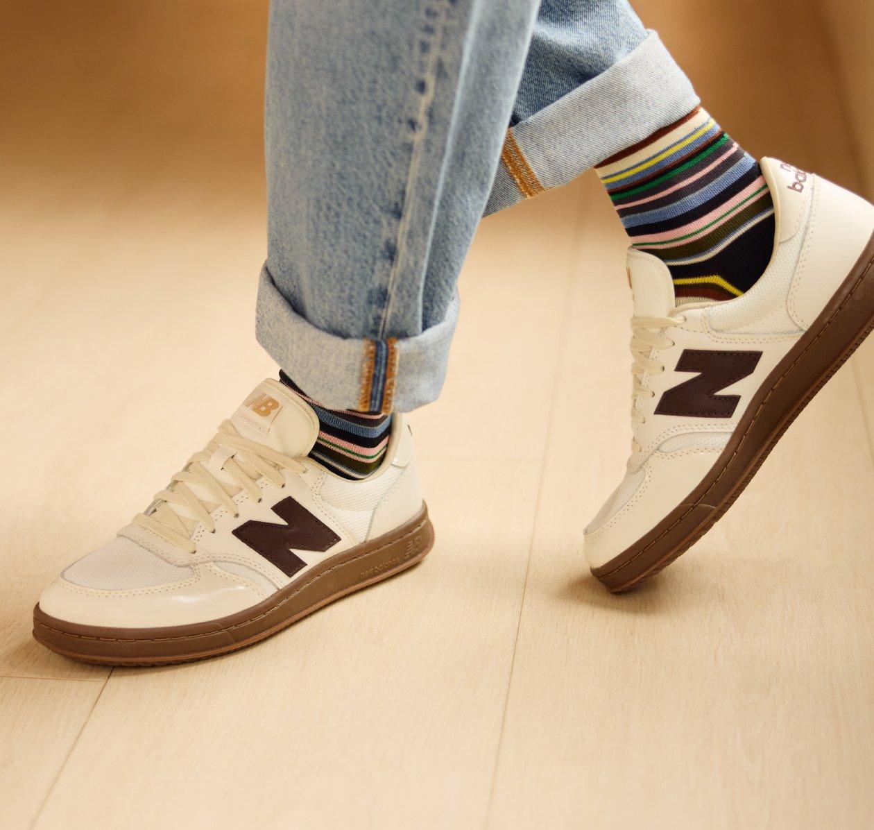 Off-White and dark brown New Balance Sneakers