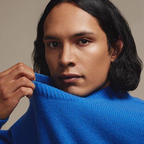 Male Model in Barena Venezia Cerulean Blue Sweater