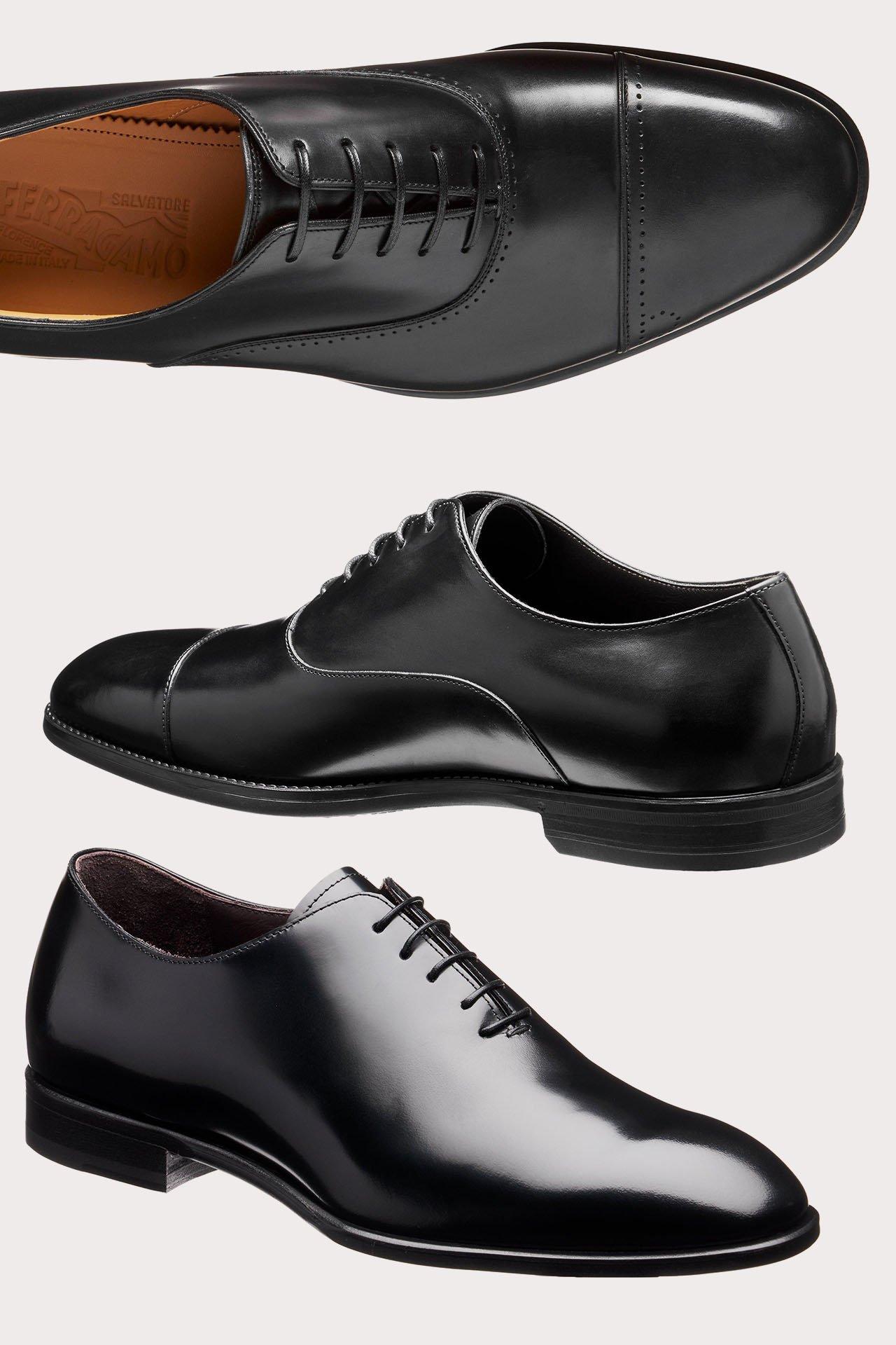 Three shiny black oxfords