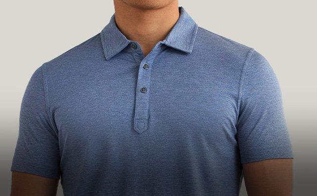 Model wearing a blue polo from Raffi