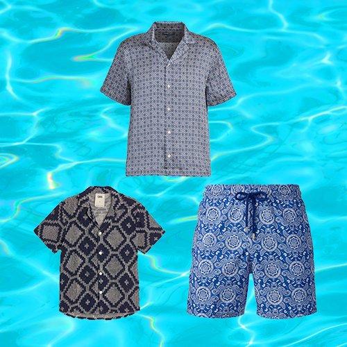 Three pieces of clothing against water background to showcase swimwear labels making waves