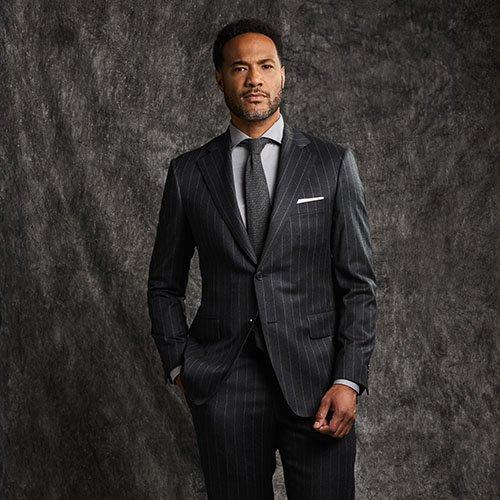 Male model wearing the Cambridge suit emphasizing a Canadian style legacy