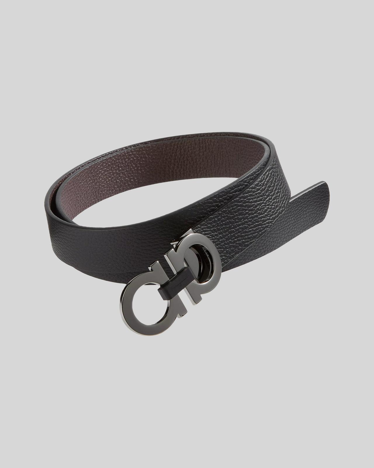 Ceinture réversible en cuir à boucle Gancini double, Ferragamo