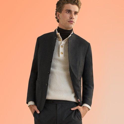 A male model wearing the Boundary Jacket by Harold