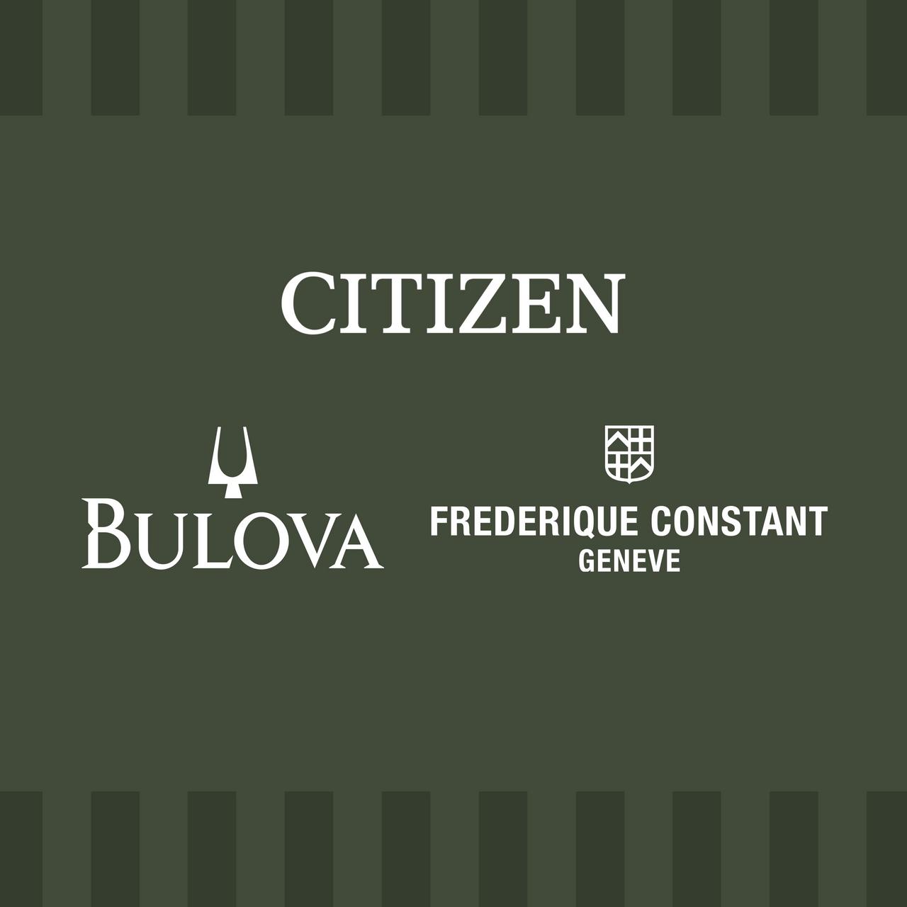 Citizen, Bulova, and Frederique Constant logo