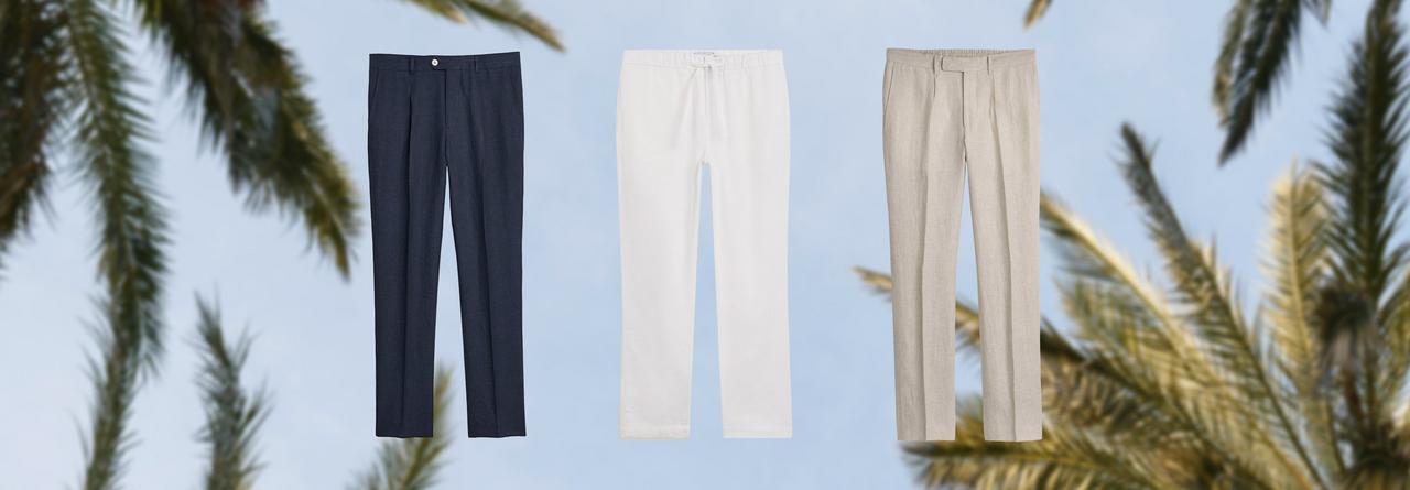Un pantalon en lin bleu clair Agnona, un pantalon en lin bleu marine Patrick Assaraf, un pantalon en lin blanc Patrick Assaraf
