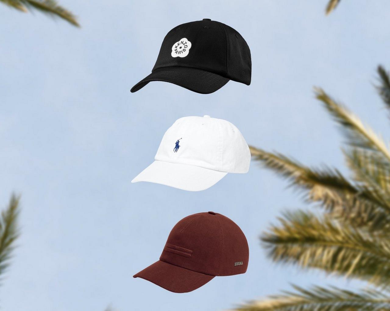 A Casablanca bucket hat, a black Moncler bucket hat, a black Stone Island bucket hat