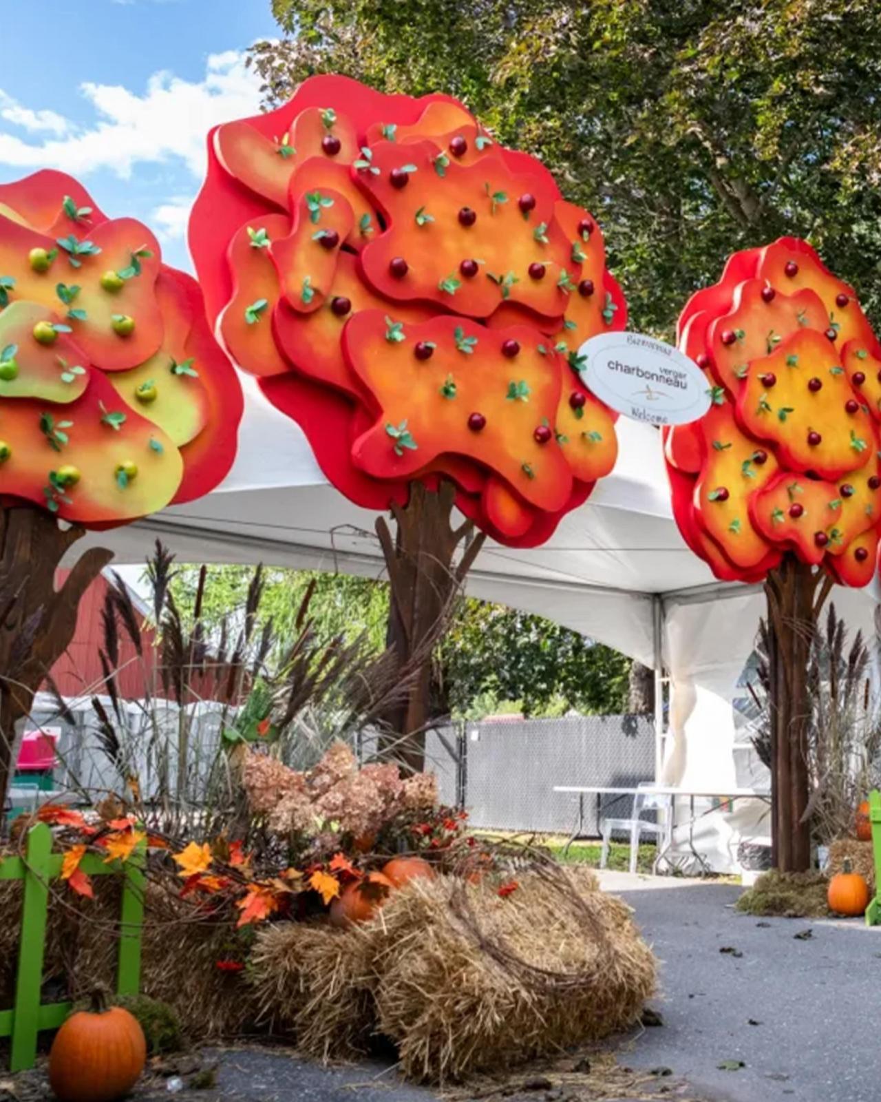 Decorative apple trees with fall harvest display