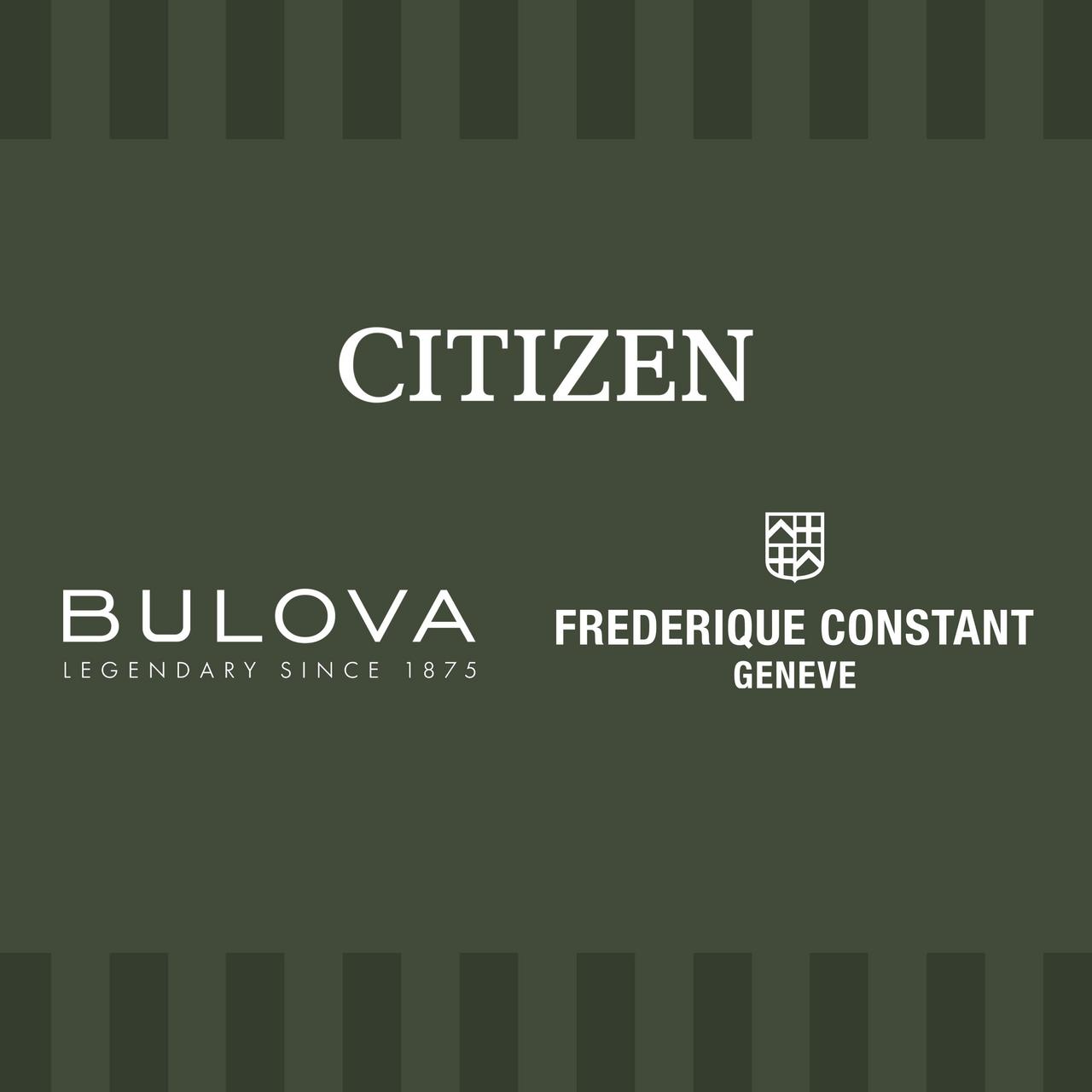 Citizen, Bulova, et Frederique Constant logo