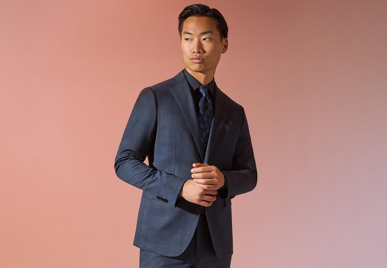 Male model wearing a blue suit