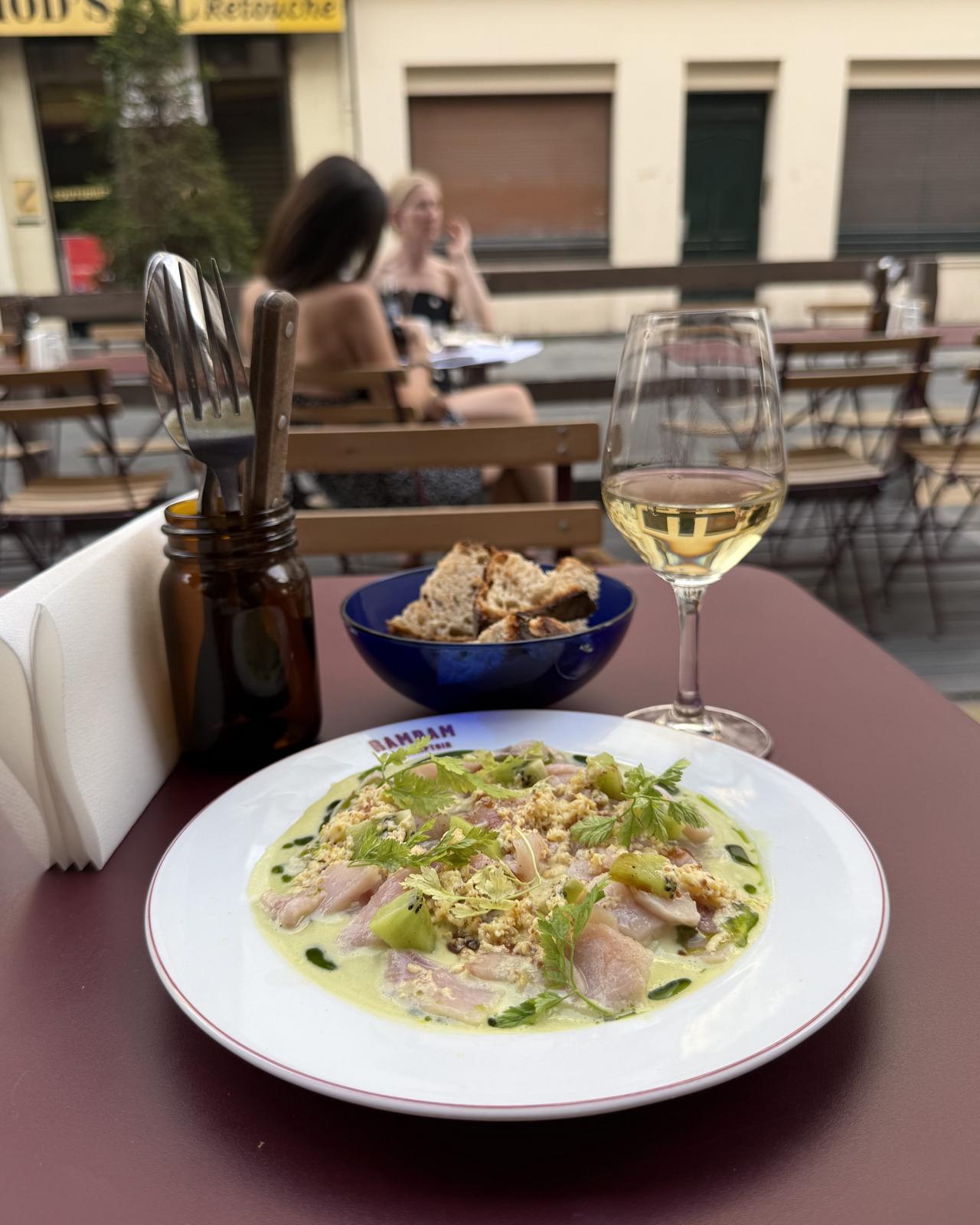 Dinner with white wine