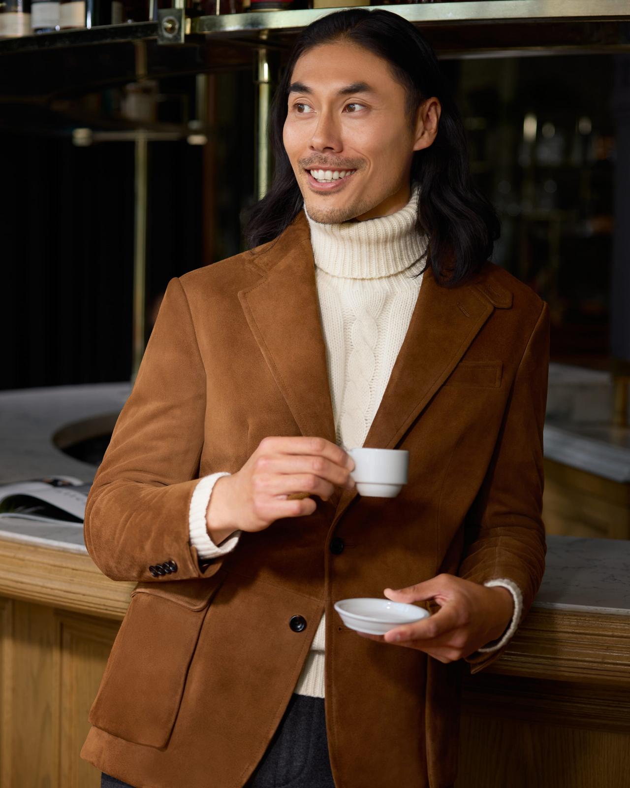 Model wearing a Brown Wool Soho Jacket