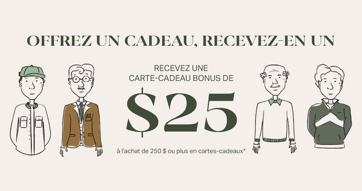 Illustrations de deux papas en référence à l'offre de carte-cadeau chez Harry Rosen