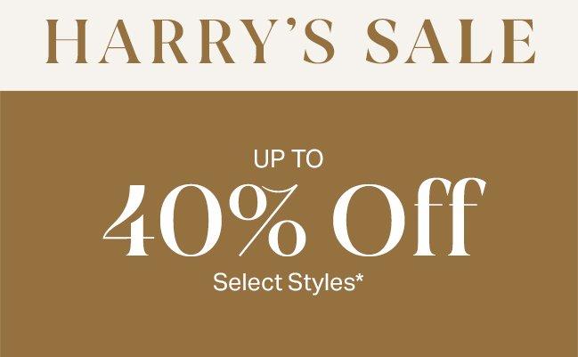 Beige banner signifying up to 40% off at Harry Rosen