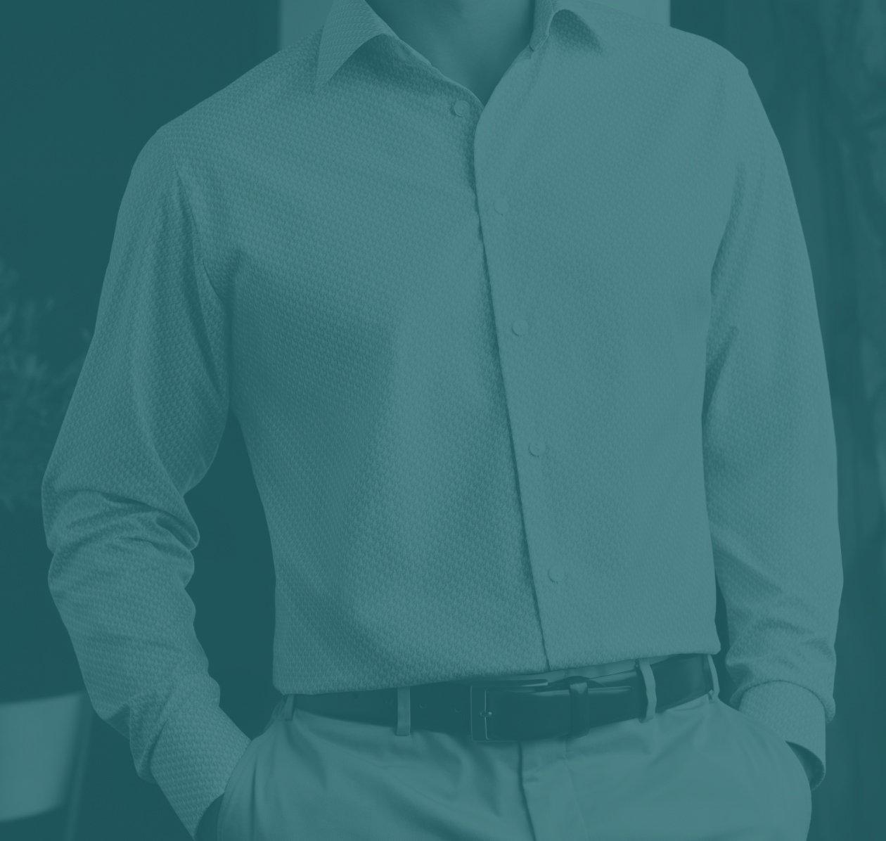 Cyber Monday sale promo featuring a blue-toned image of a man wearing a textured Eton dress shirt.