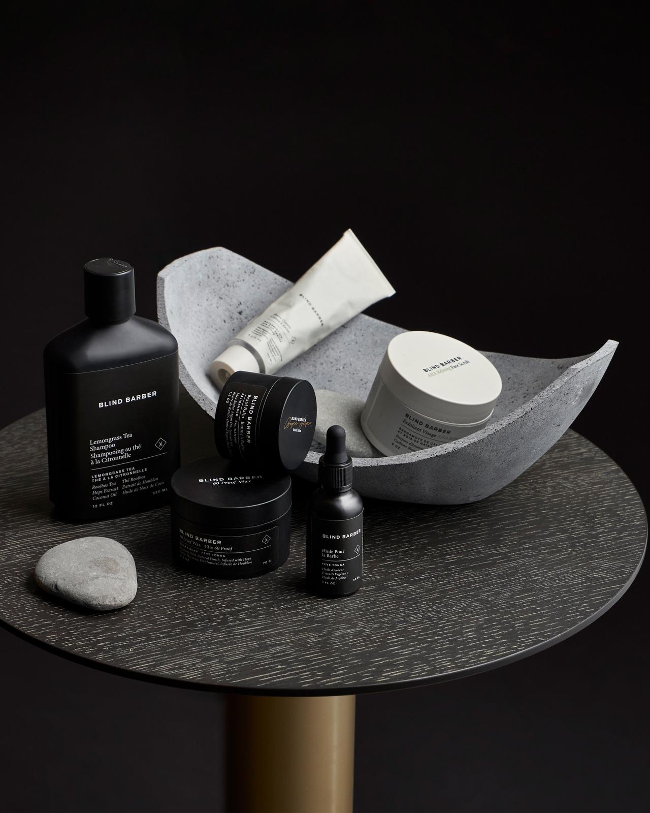 shaving products displayed on table