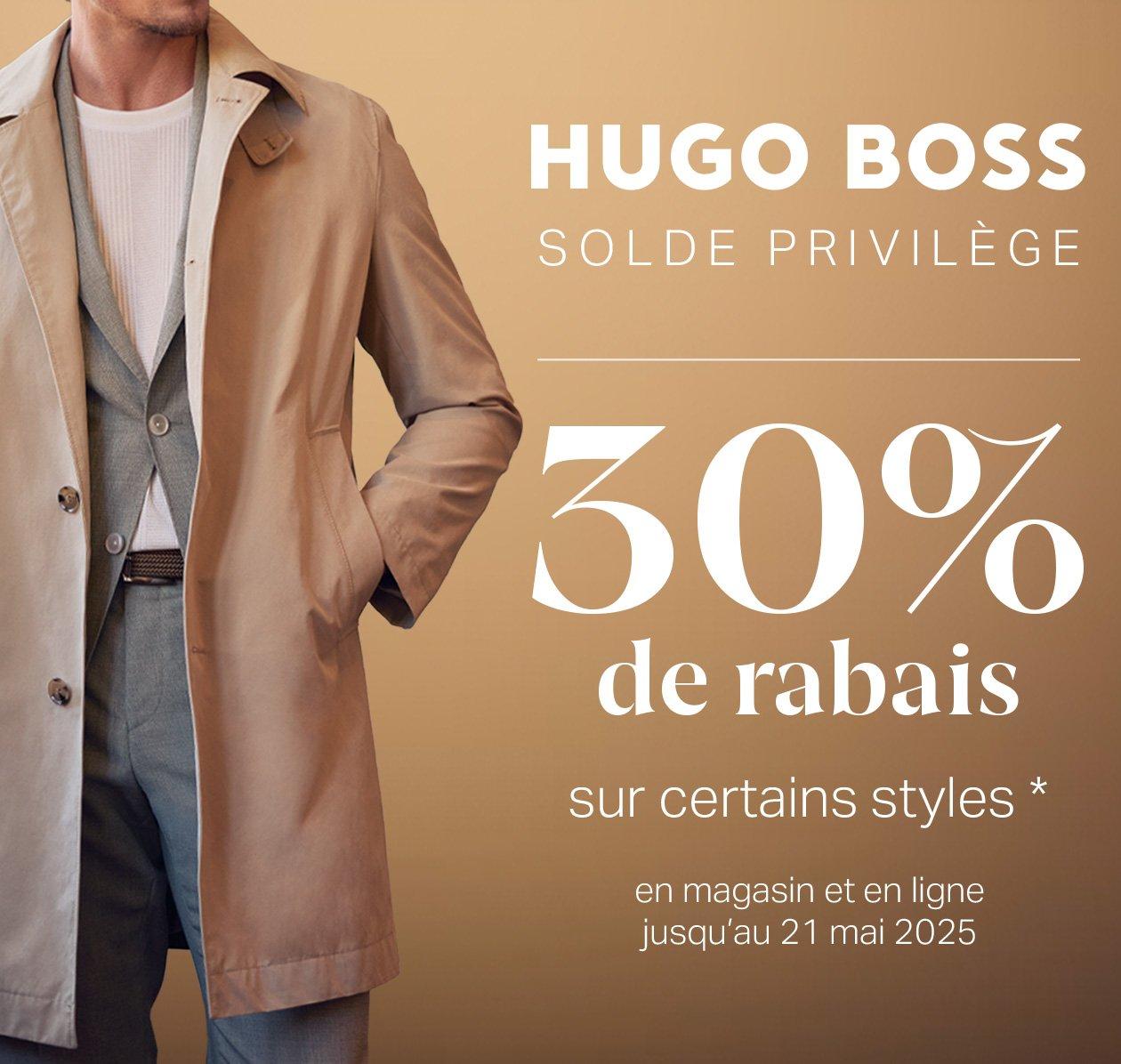 Bannière beige représentant les soldes HUGO BOSS chez Harry Rosen