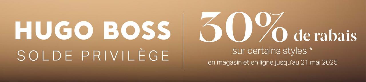 Bannière beige représentant les soldes HUGO BOSS chez Harry Rosen