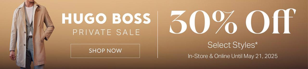 Beige banner representing HUGO BOSS sale at Harry Rosen