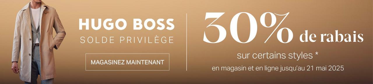 Bannière beige représentant les soldes HUGO BOSS chez Harry Rosen