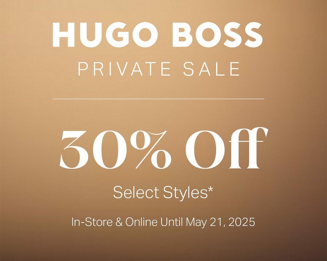 Beige banner representing HUGO BOSS sale at Harry Rosen
