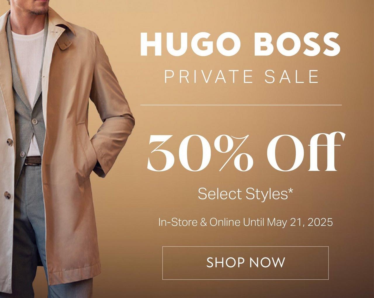 Beige banner representing HUGO BOSS sale at Harry Rosen