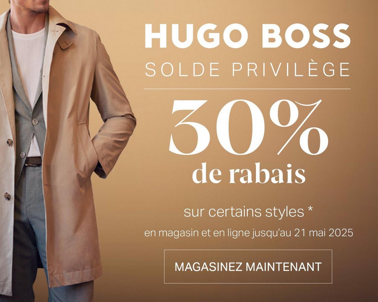 Bannière beige représentant les soldes HUGO BOSS chez Harry Rosen